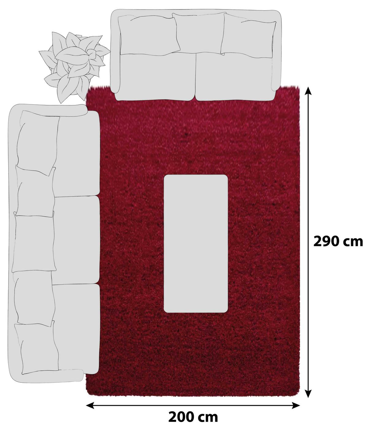 Koberec s vysokým vlasem 200x290 cm, červená - červená, Konvenční, textil (200/290cm) - Novel