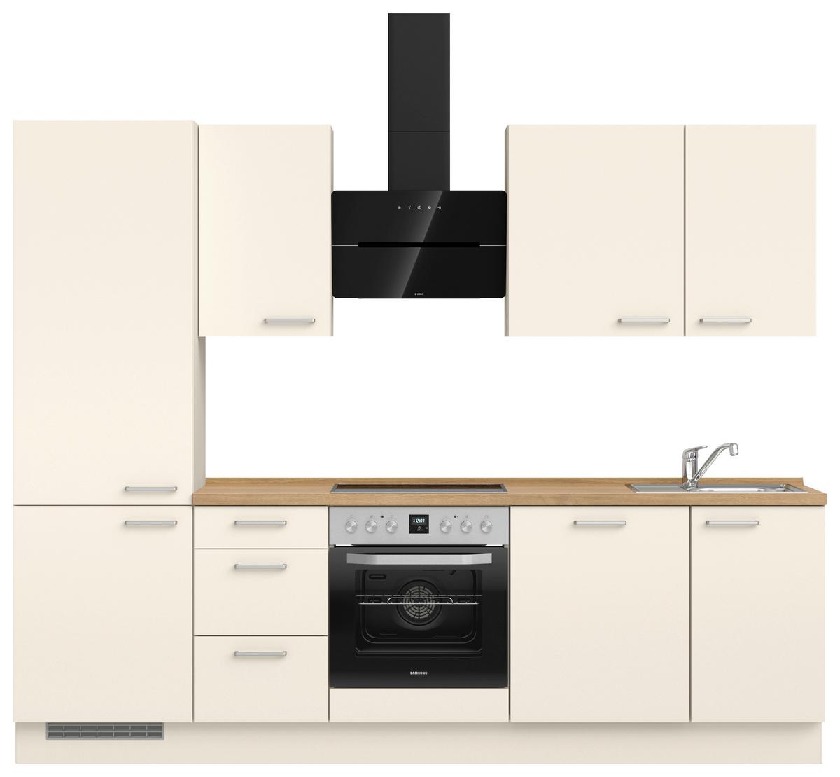 Kuchyňská linka 270 cm, magnóliová supermatná - barvy dubu/magnolie, Moderní, kov/kompozitní dřevo (270cm) - Nobilia