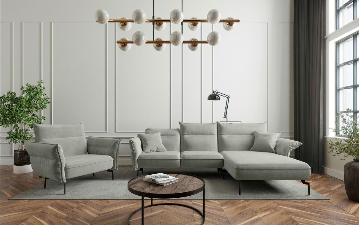 Sitzgarnitur Jakarta - Edelstahlfarben/Hellgrau, Design, Textil (265/185cm) - Livetastic