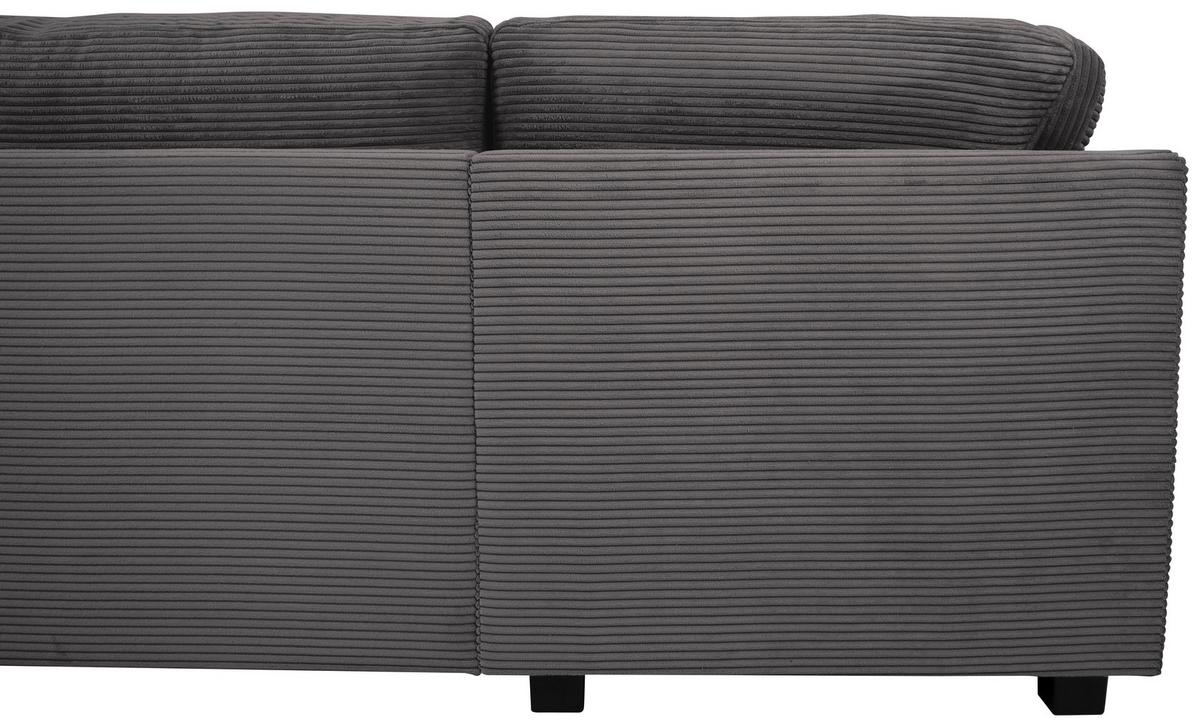 Souprava U MALTE, levá, šedý manšestr - šedá/černá, Moderní, textil/plast (178/305/155cm) - Based