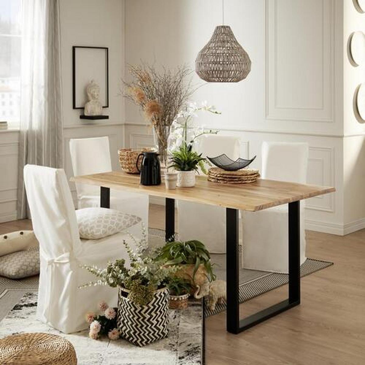 Obdĺžnikový jedálenský stôl RUNNER 160x90 cm - čierna/farba akácie, Natur, kov/drevo (160/90/76cm) - MID.YOU