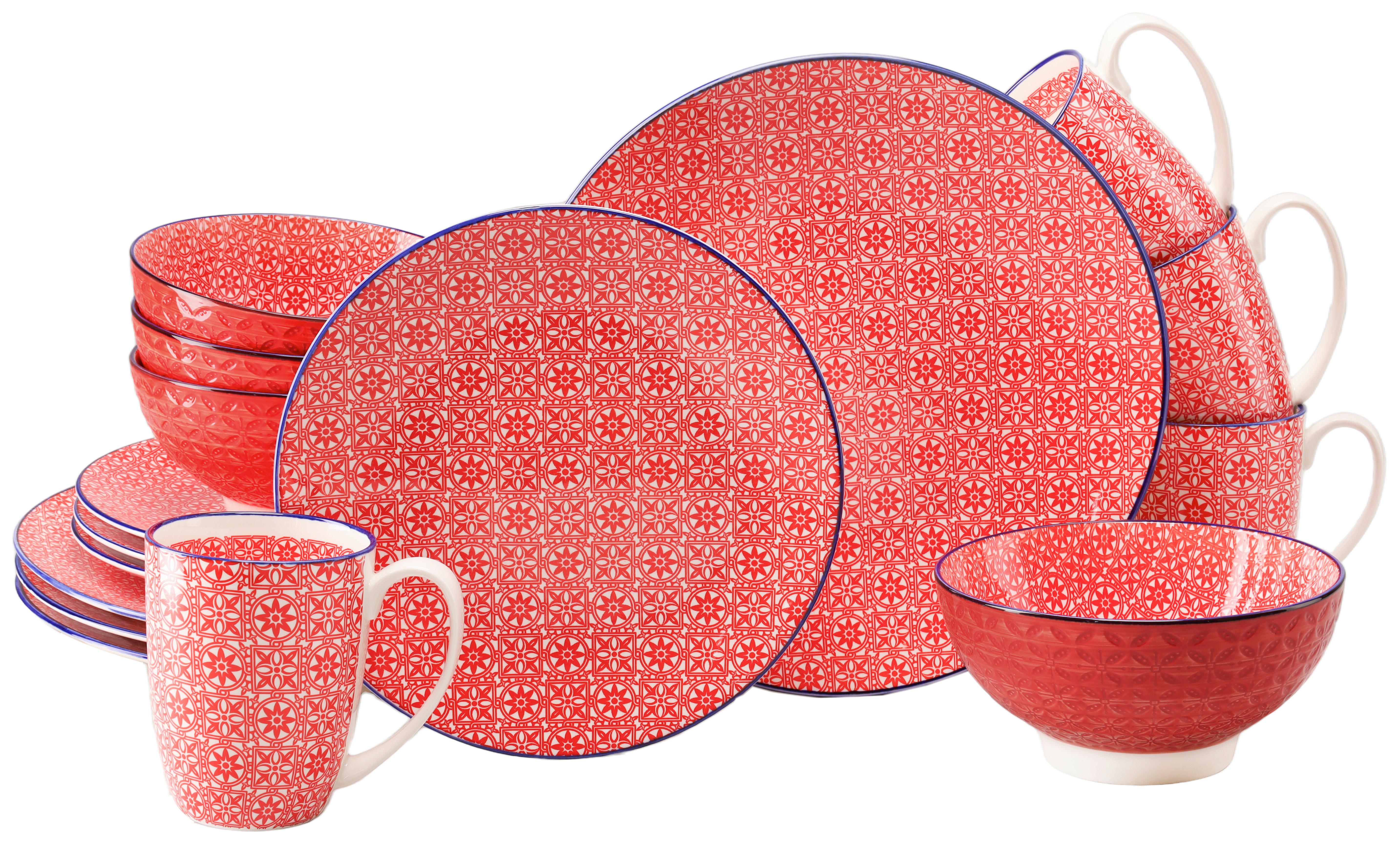 Kombiservice Keramik, Rot/Weiß, 16--Teilig. - Rot/Weiß, Basics, Keramik - Creatable