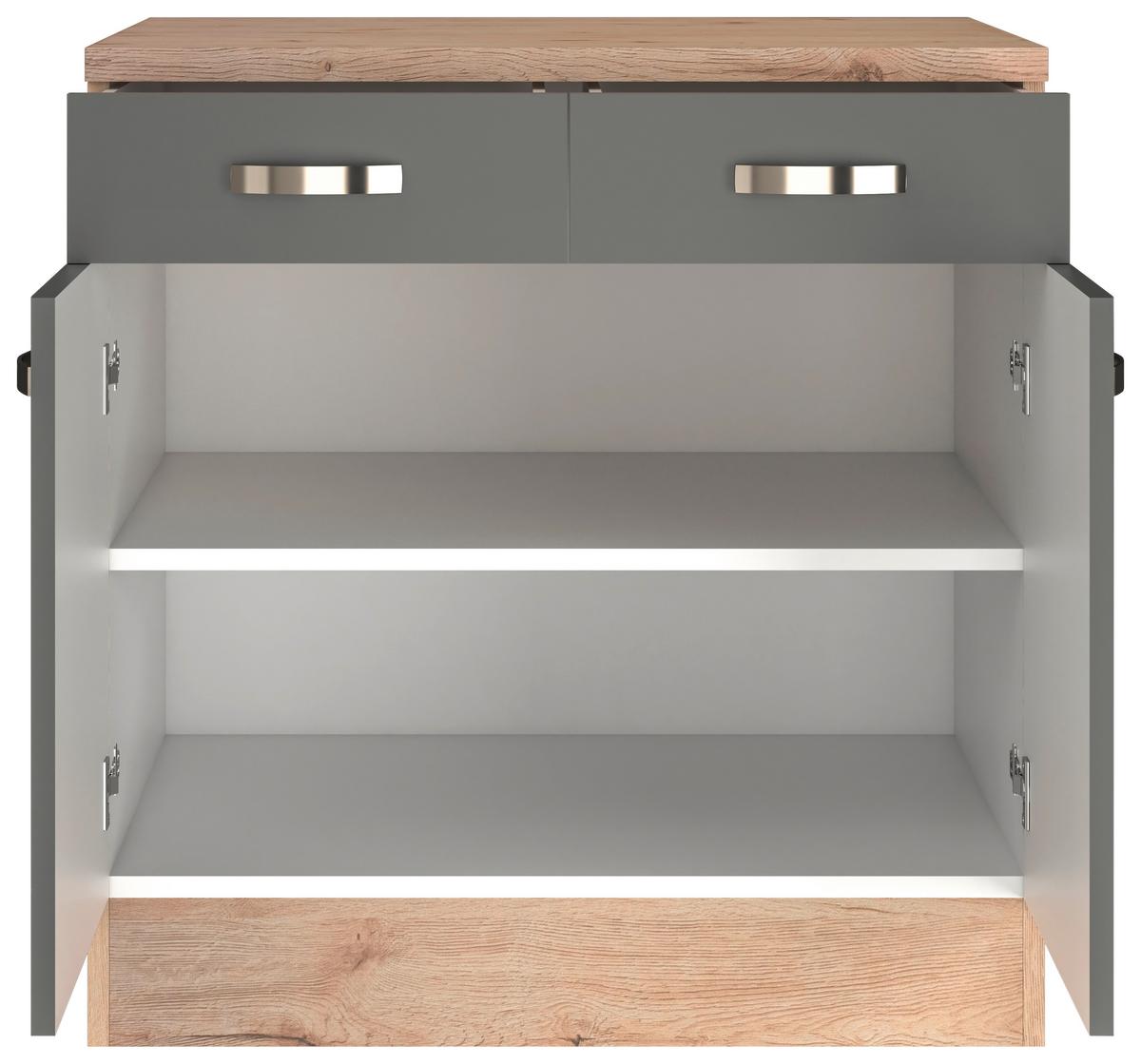 Küchenunterschrank Shadow B: 80 cm Grau/Eiche Dekor - Dunkelgrau/Eiche San Remo, MODERN, Holzwerkstoff (80/85/60cm)