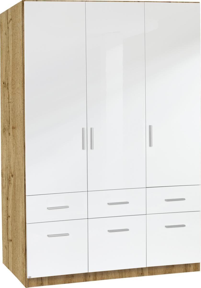 Drehtürenschrank mit Schubladen 136cm Celle, Weiß/ Eiche Dekor - Eichefarben/Weiß, MODERN, Holz (136/197/54cm)