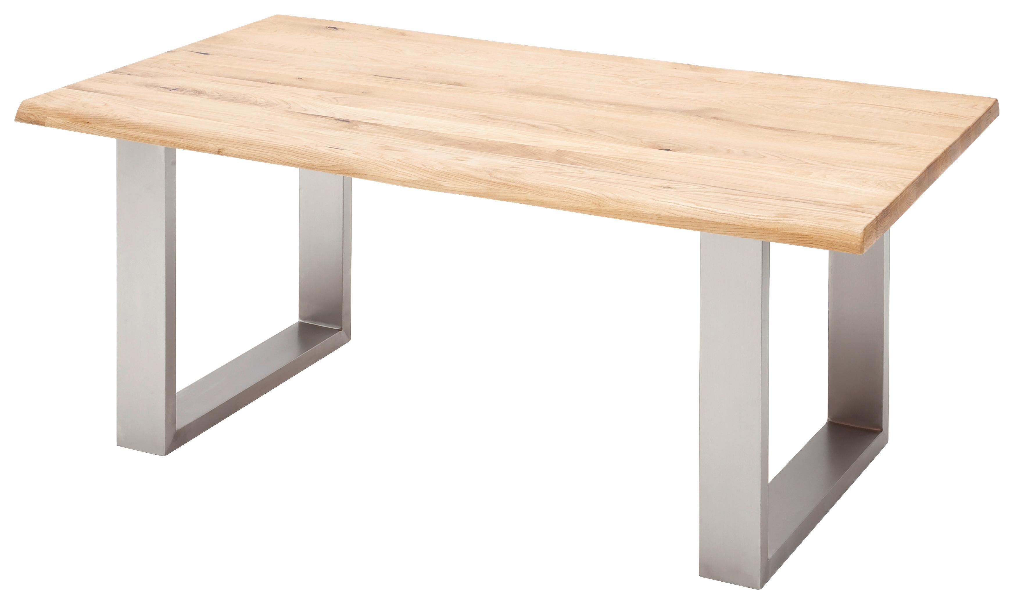 Esstisch Eiche Greta 180x90 Cm Mit Baumkante - Edelstahlfarben, Design, Holz/Metall (180/90/77cm) - Livetastic