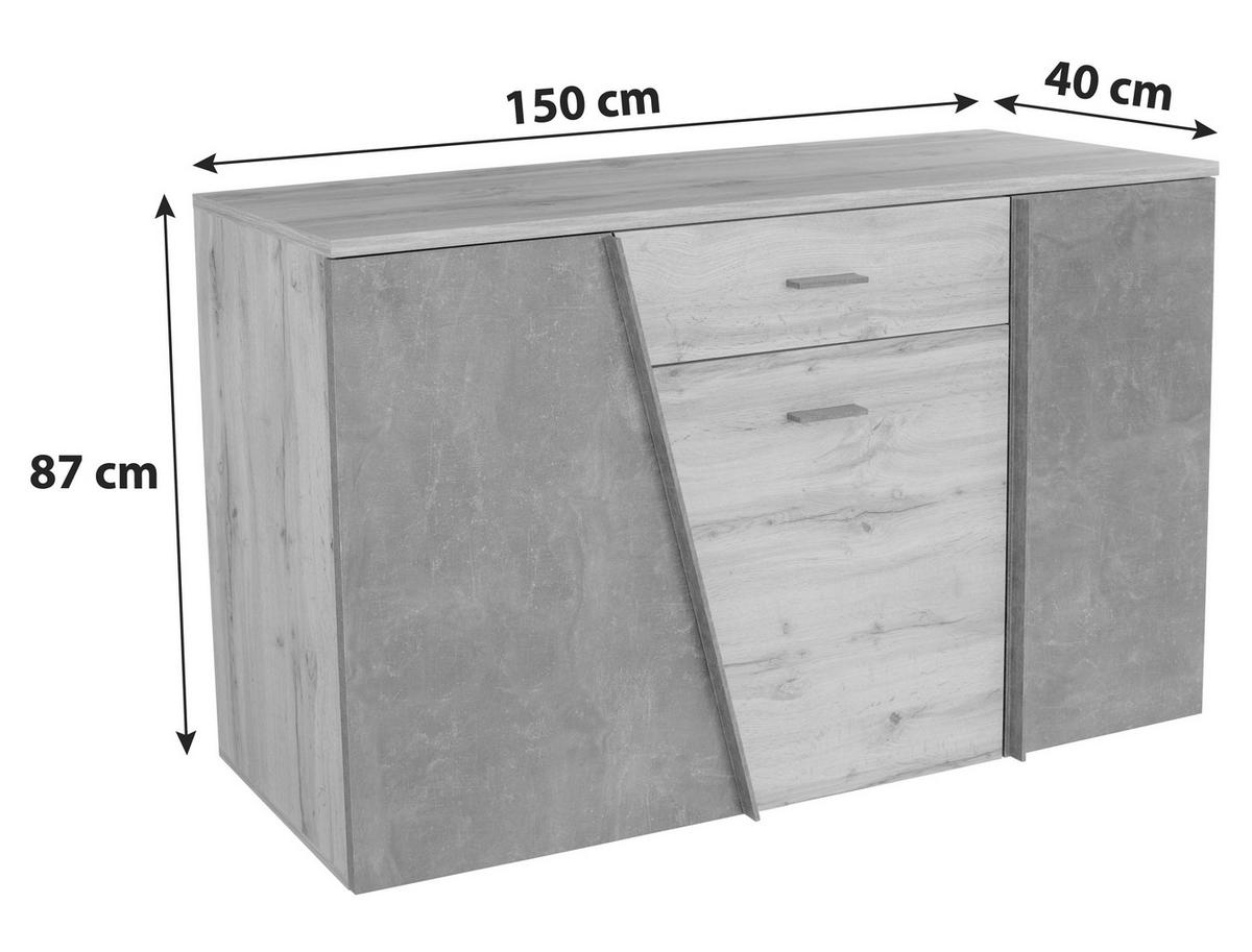 Tálalószekrény Venedig - tölgyfa színű/sötétszürke, Modern, faalapú anyag (150/87/40cm)