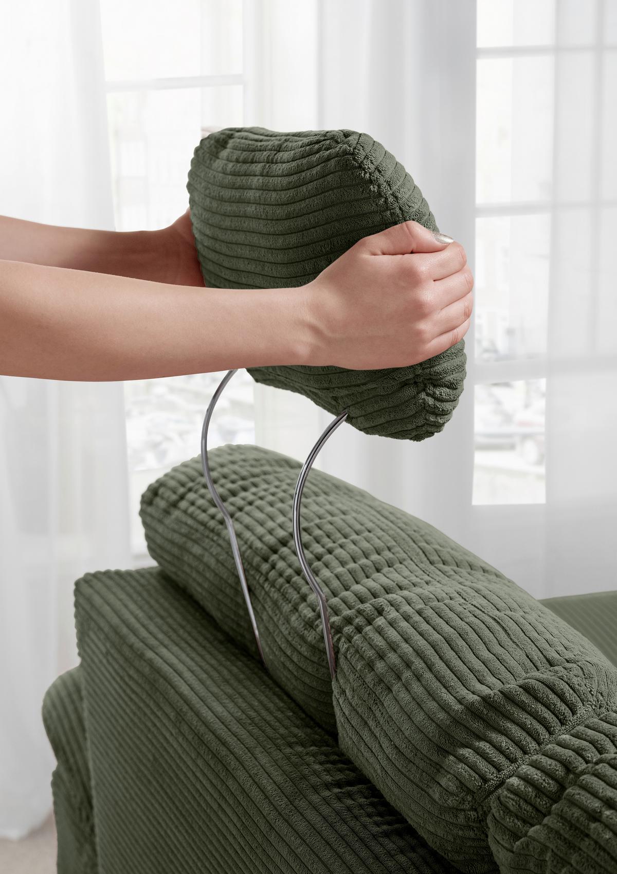 Wohnlandschaft Brizzini Mit Schlaffunktion, Dunkelgrün - Dunkelgrün/Naturfarben, MODERN, Textil (176/338-352/206cm) - Livetastic