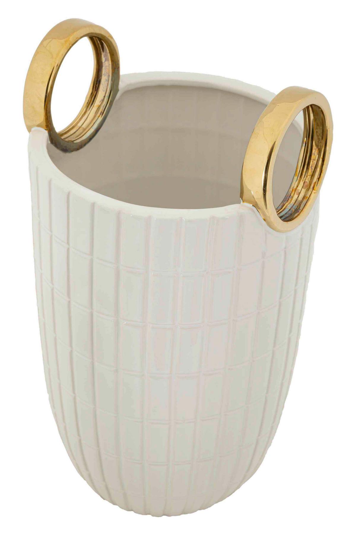 Vase Shopping Weiß, Goldfarben B: 18 Cm - Goldfarben/Weiß, Basics, Keramik (18/25/18cm)