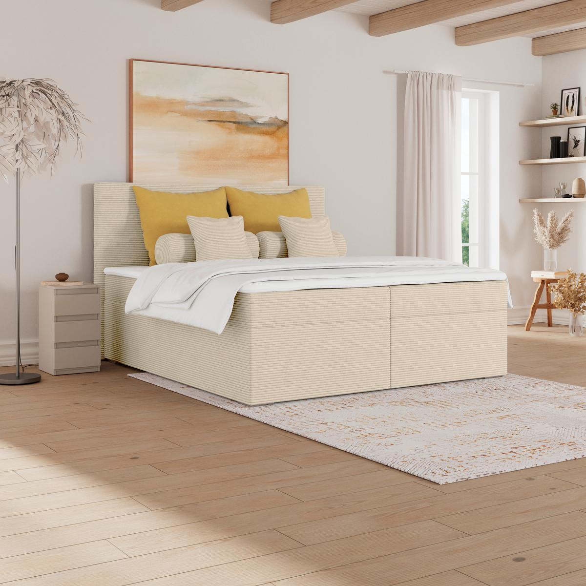 Čalouněná postel ADRIA 160x200 cm,krémová - krémová/barvy chromu, Konvenční, dřevo/textil (160/200cm)