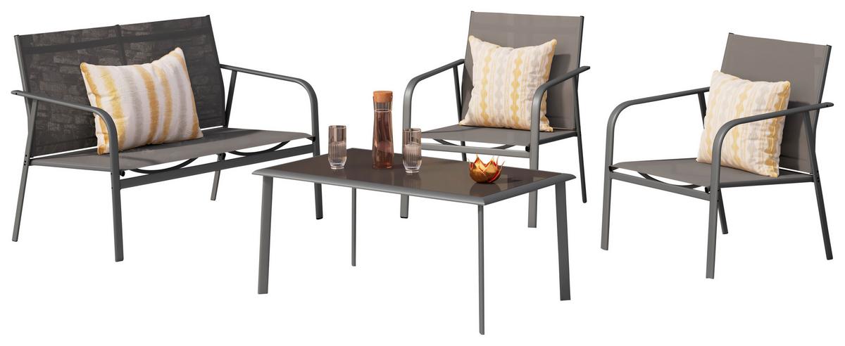 Loungegarnitur Helsinki - Dunkelgrau/Grau, MODERN, Glas/Textil - Luca Bessoni