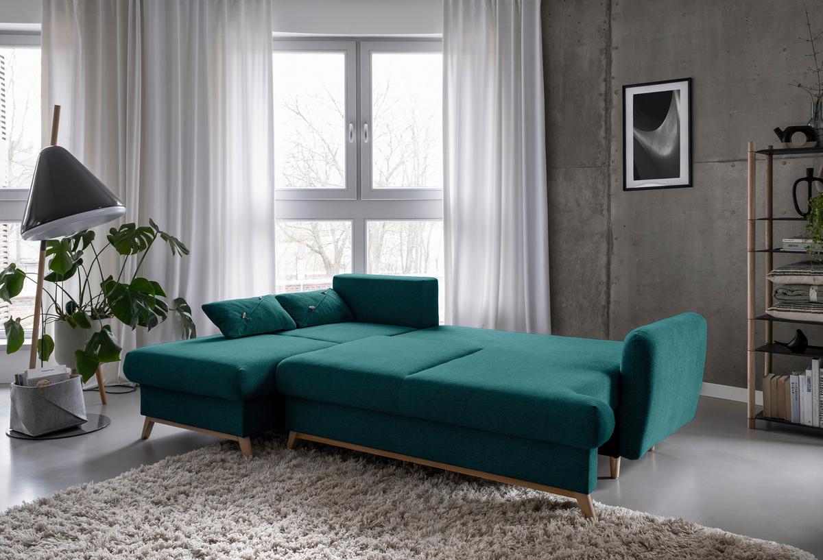 Ecksofa Scandic Lagom Beige S: 157x235 cm - Türkis/Naturfarben, Textil (157/235cm) - MID.YOU