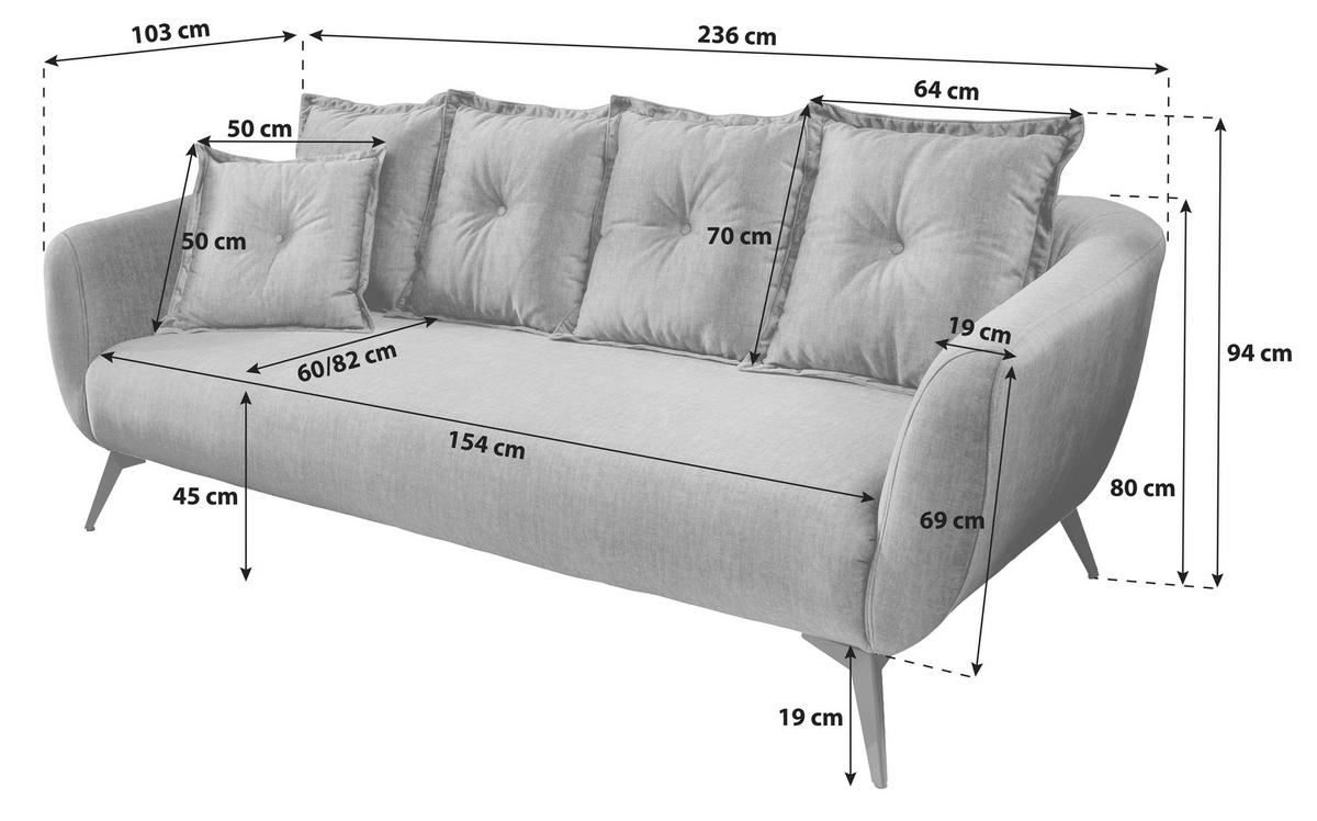 3-Sitzer-Sofa Baggio Gelb B: 236 cm - Gelb/Buchefarben, MODERN, Textil (236/94/103cm) - Livetastic