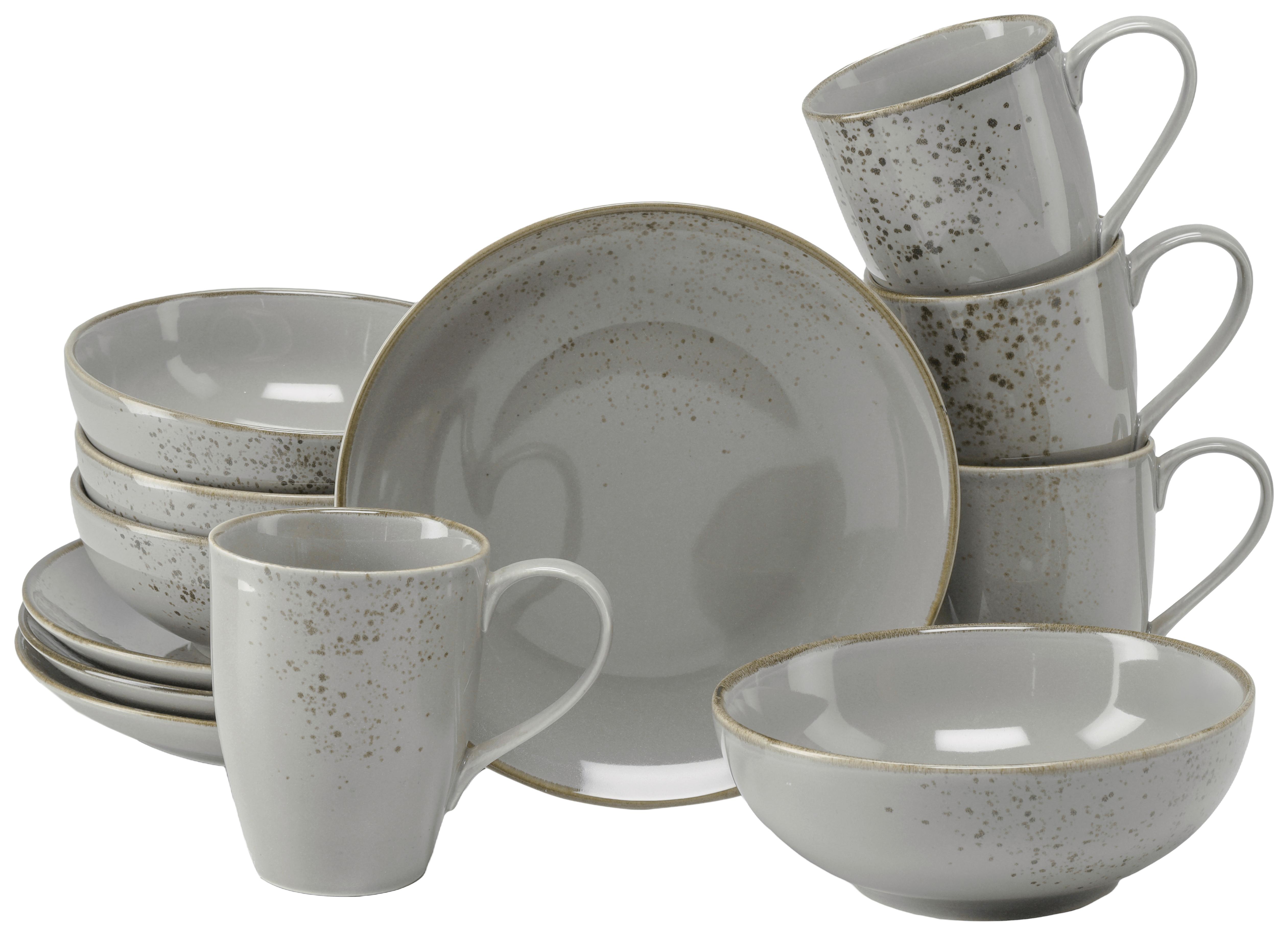 Frühstücksservice 12-teilig. Steinzeug, grau - Grau, Basics, Keramik - Creatable