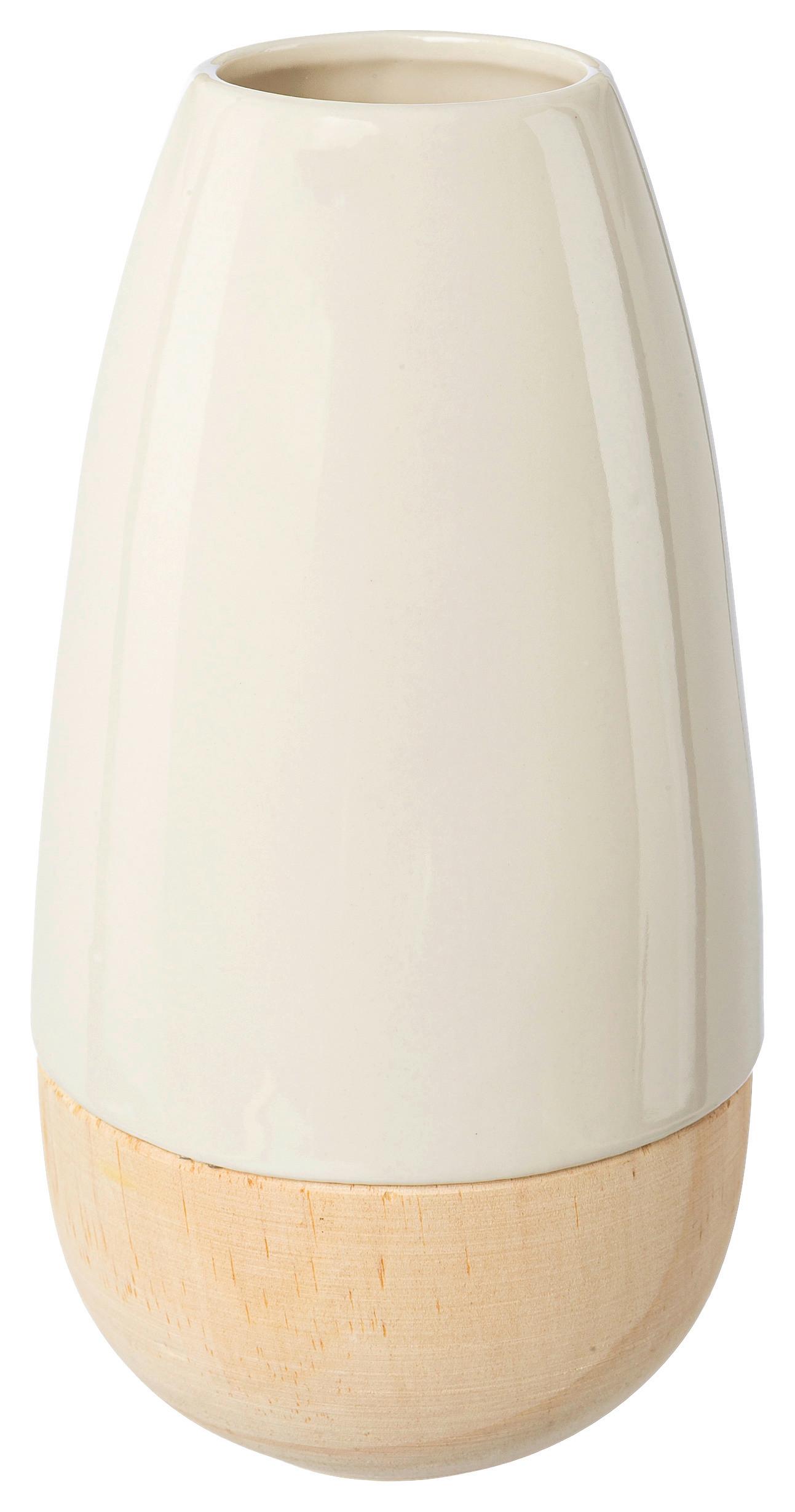 Váza Woodpecker, V: 20cm - prírodné farby/biela, Moderný, drevo/keramika (11/20cm)