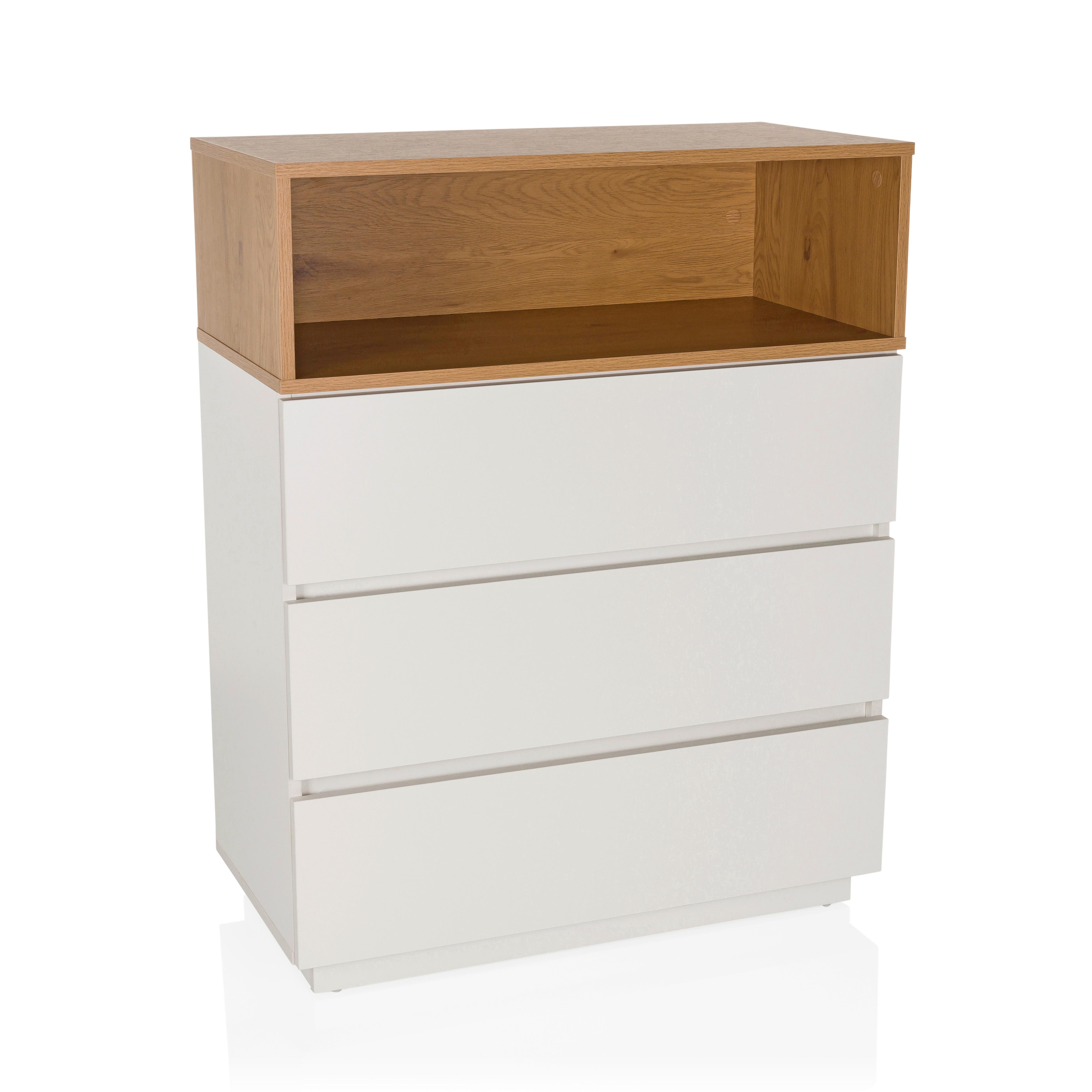 Kommode Melmo K Weiß/eichefarben B: 80 Cm - Eichefarben/Weiß, MODERN, Holzwerkstoff (80/100/40cm) - MID.YOU