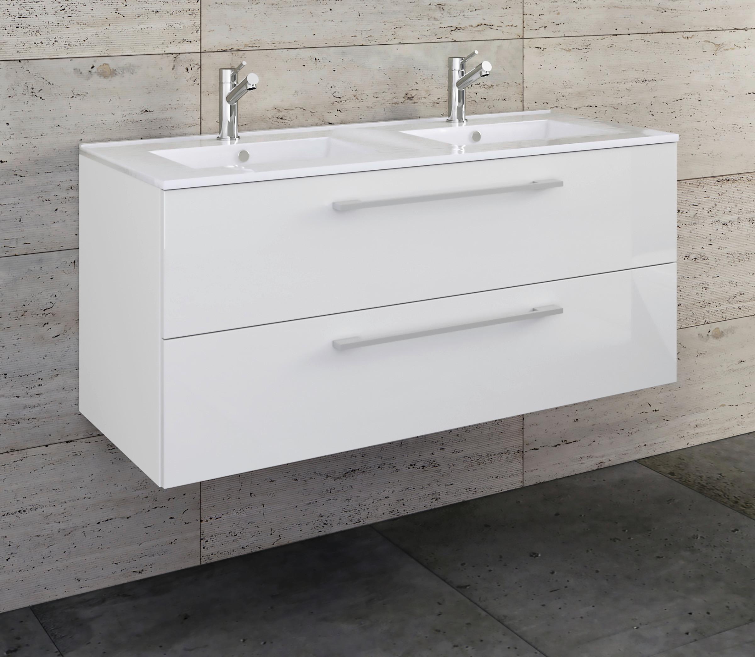 Hängendes Waschbecken Mit Unterschrank B: 111 cm Weiß - Weiß, MODERN, Keramik/Holzwerkstoff (111cm) - MID.YOU