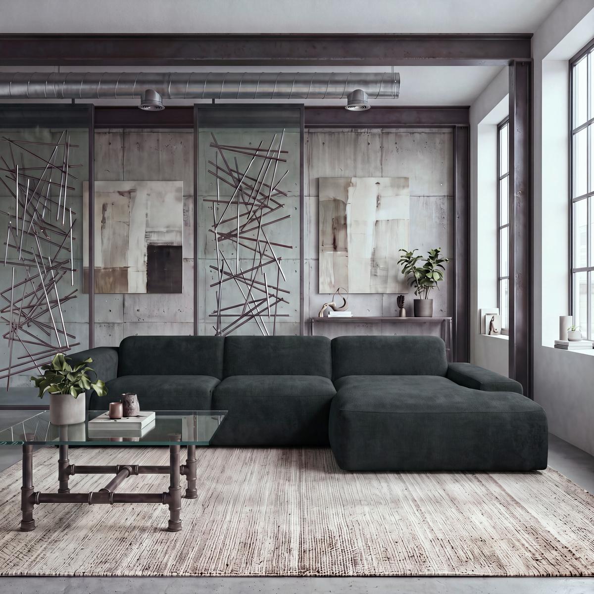 ECKSOFA Hannah Schwarz 343x170 cm - Schwarz, Design, Textil (343/170cm) - MID.YOU