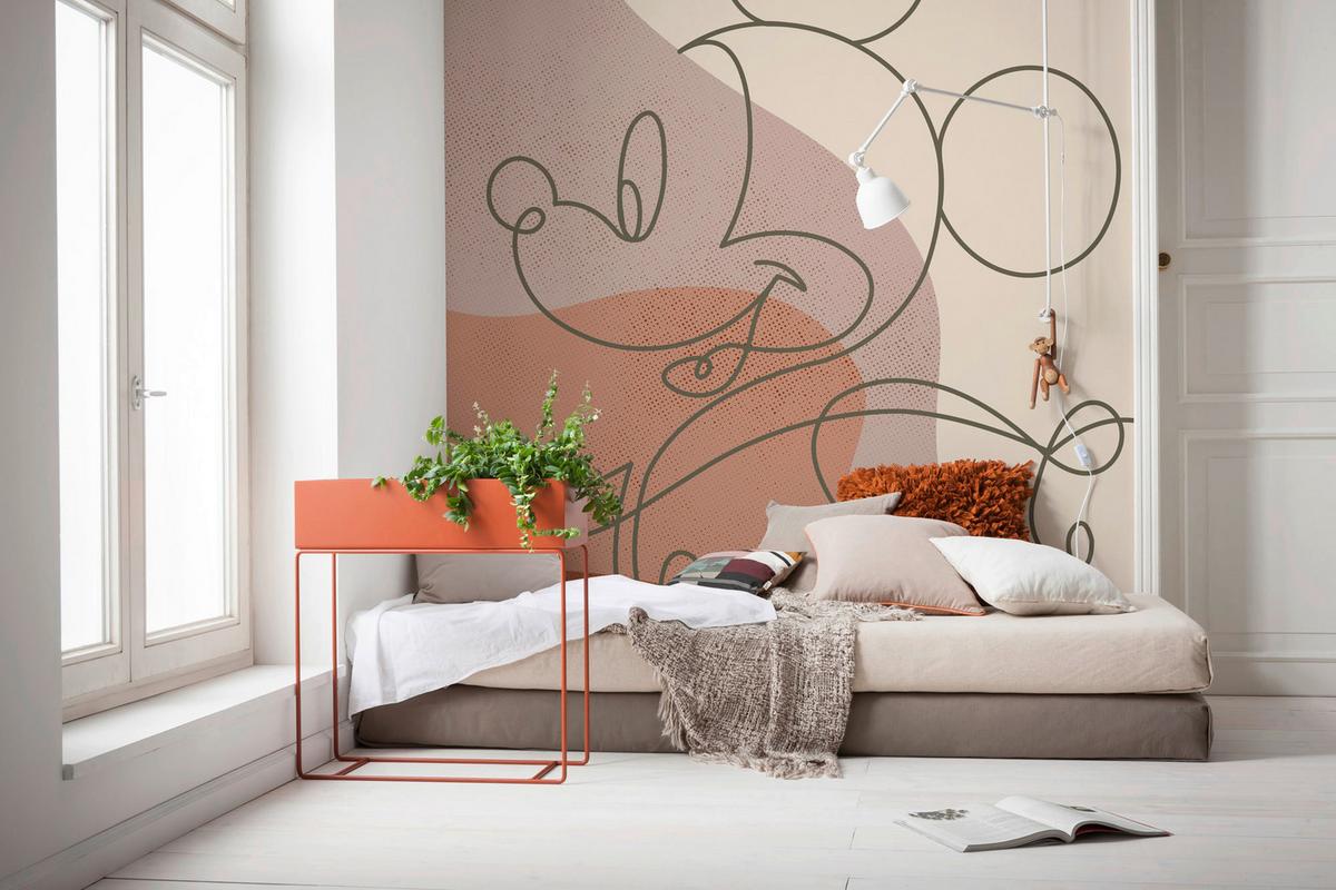 Fototapete Mickey Line Drawing - Schwarz/Braun, Trend, Textil (250/280cm)