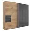 Schwebetürenschrank mit Laden 225cm Saigon, Eiche/Graphit - Eichefarben/Graphitfarben, Basics, Holzwerkstoff (225/210/64cm) - MID.YOU