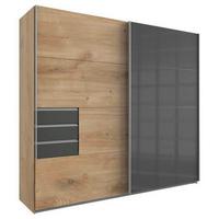 Schwebetürenschrank mit Laden 225cm Saigon, Eiche/Graphit - Eichefarben/Graphitfarben, Basics, Holzwerkstoff (225/210/64cm) - MID.YOU