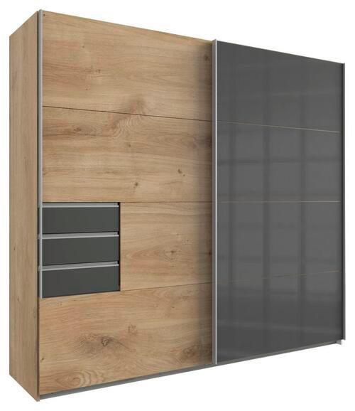 Schwebetürenschrank mit Laden 225cm Saigon, Eiche/Graphit