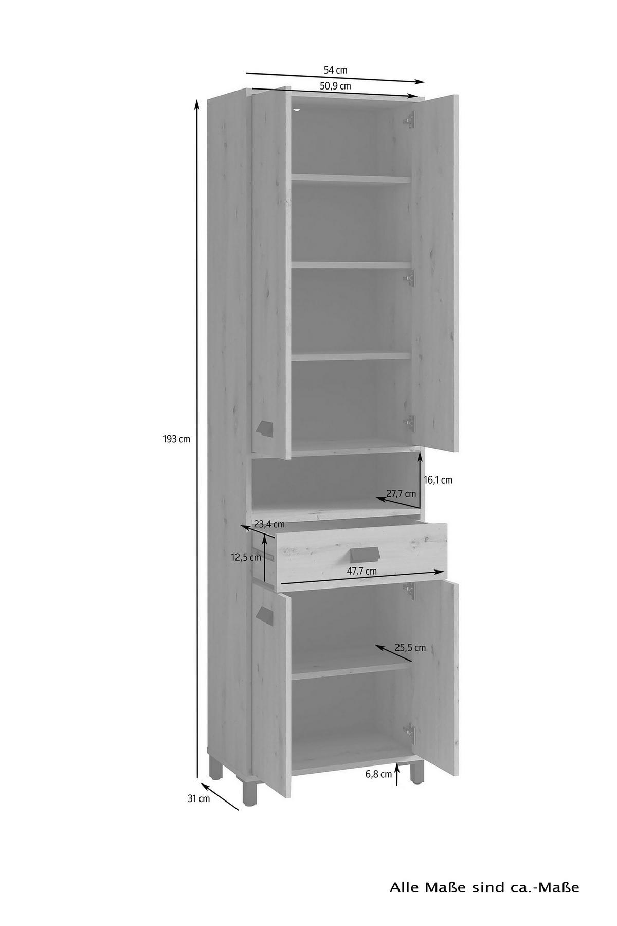 Hochschrank Wellness B: 54 Cm Artisan Eiche Dekor - Anthrazit/Schwarz, MODERN, Holzwerkstoff (54/193/31cm) - MID.YOU