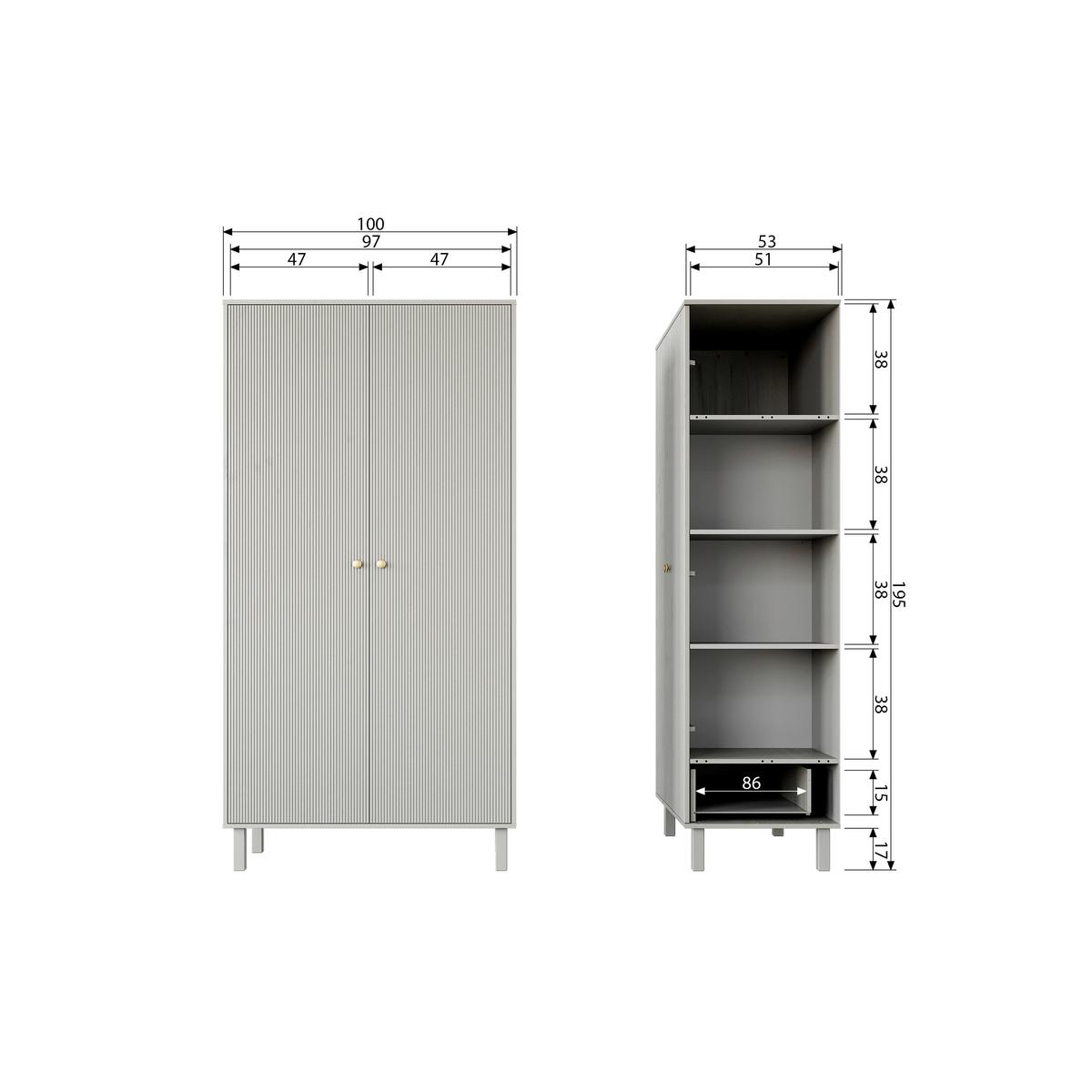 Garderobenschrank Madu Hellgrau B: 100 Cm - Hellgrau, Design, Holz (100/195/53cm) - Livetastic