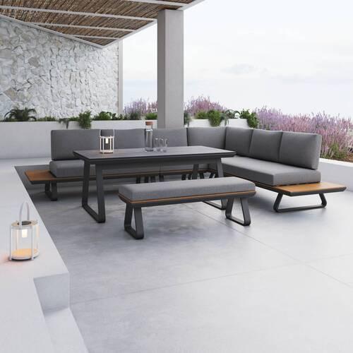 Záhradní sedací souprava EMMY - šedá/tmavě šedá, Moderní, kov/textil (318/71/78cm) - Bessagi Garden