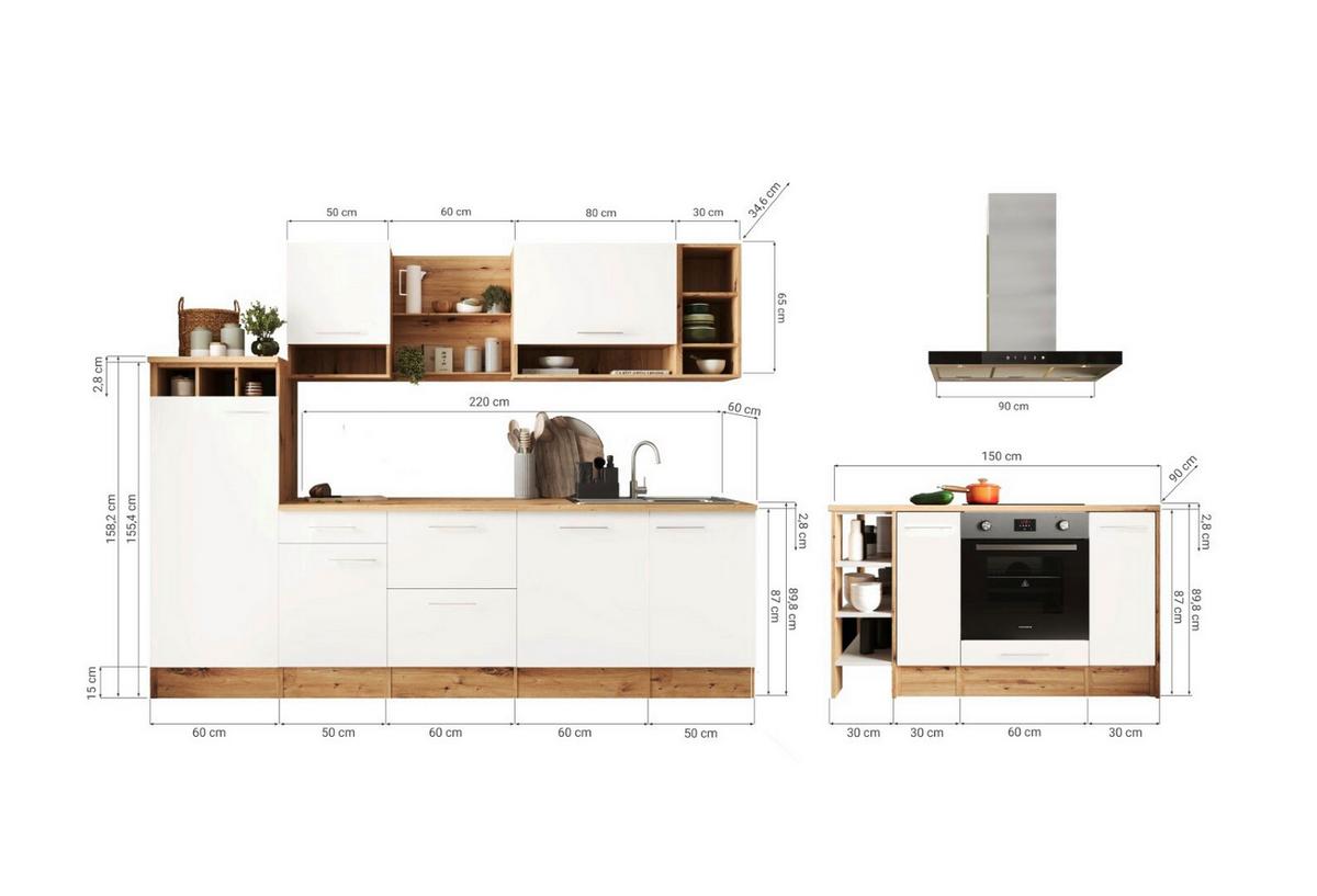 Küchenblock Hilde Inselküche 280 cm - Wildeiche/Grau, Design, Holzwerkstoff (280-150cm) - Respekta