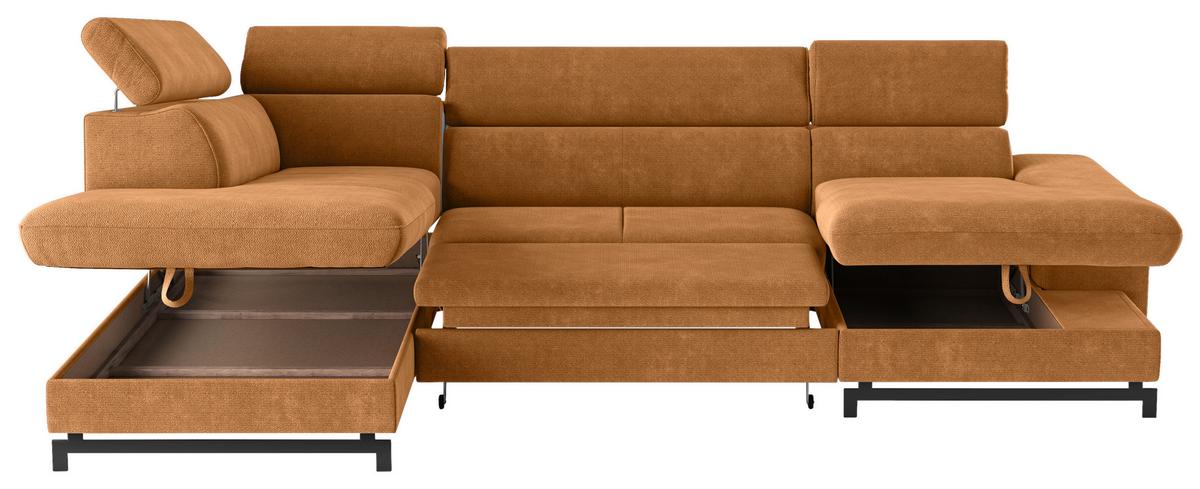 Wohnlandschaft mit Bettkasten Emma Cognac - Cognac/Schwarz, Textil (215/328/165cm) - MID.YOU