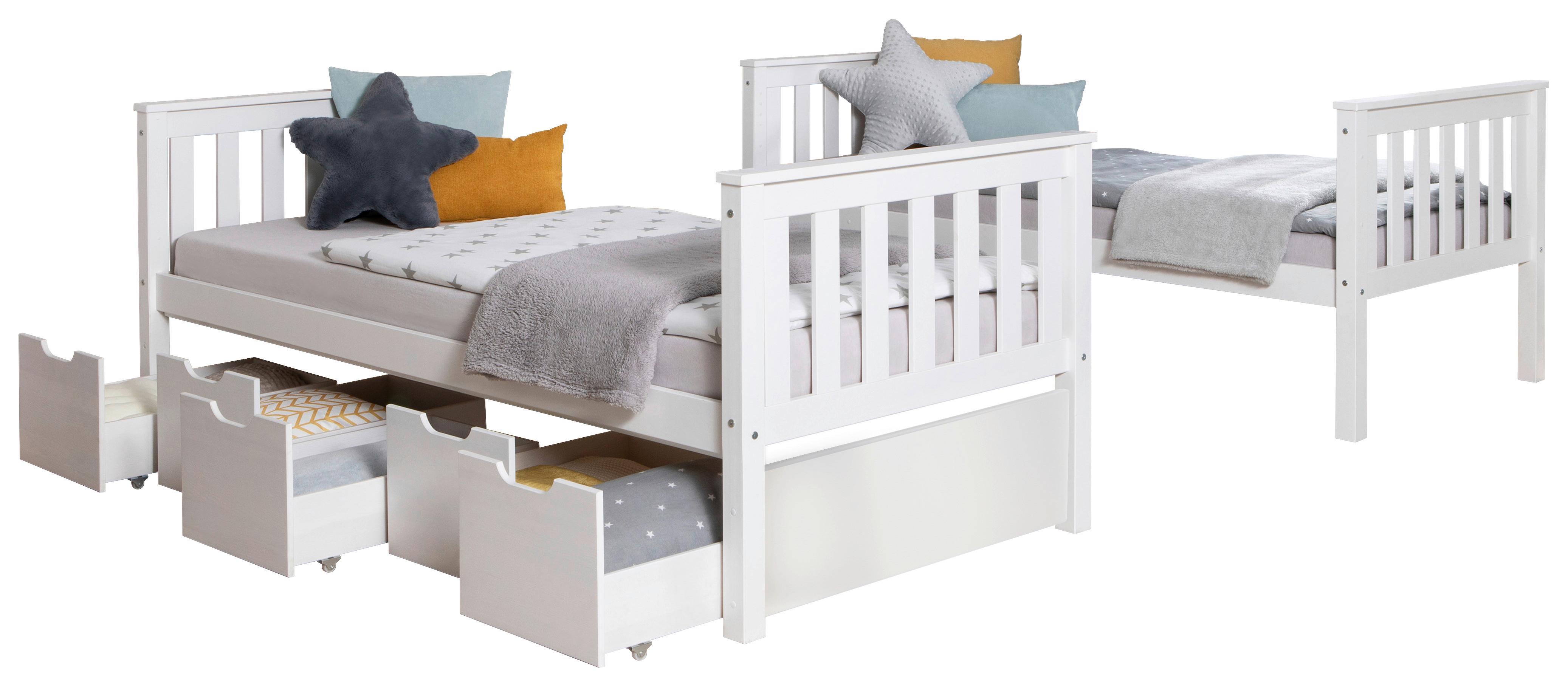Etagenbett Sammy Weiß Kiefer Massiv 90 cm mit Stauraum - Weiß, MODERN, Holz (90/200cm) - MID.YOU