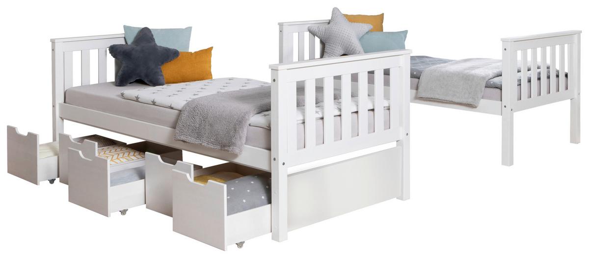 Etagenbett Sammy Weiß Kiefer Massiv 90 Cm M. Stauraum - Weiß, MODERN, Holz (90/200cm) - MID.YOU