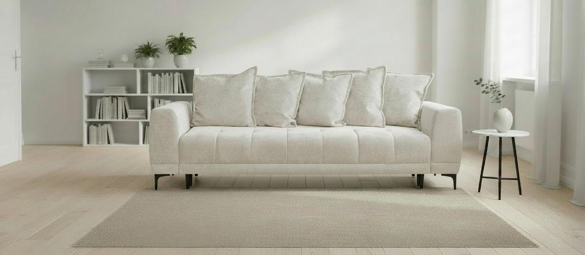Schlafsofa Weronika, Creme B: 247 cm - Creme/Schwarz, Design, Holz/Holzwerkstoff (247/94/90cm) - MID.YOU