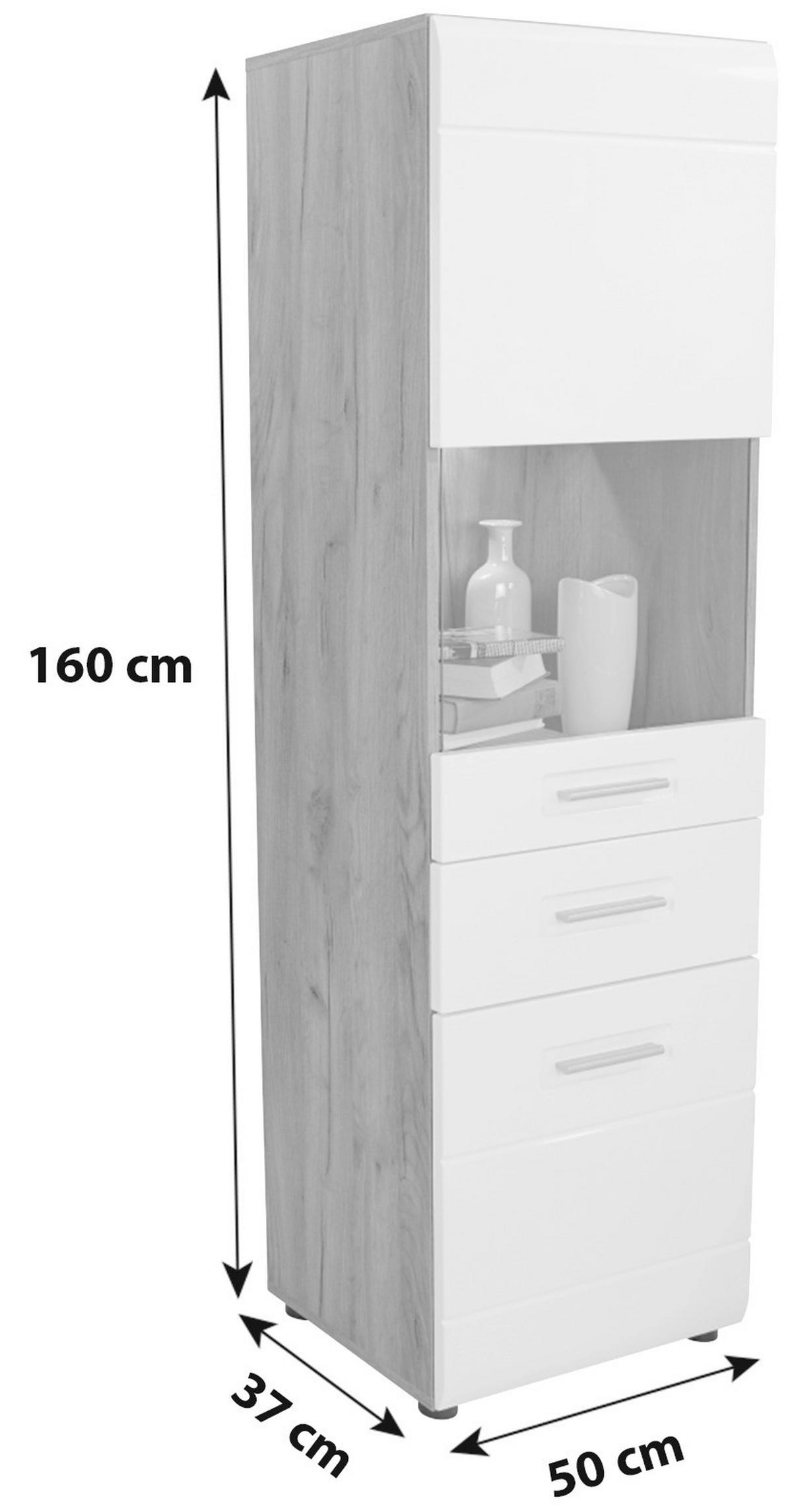 Vitrin Avensis New - tölgyfa színű/fehér, Konventionell, faalapú anyag/Üveg (50/160/37,1cm) - Luca Bessoni