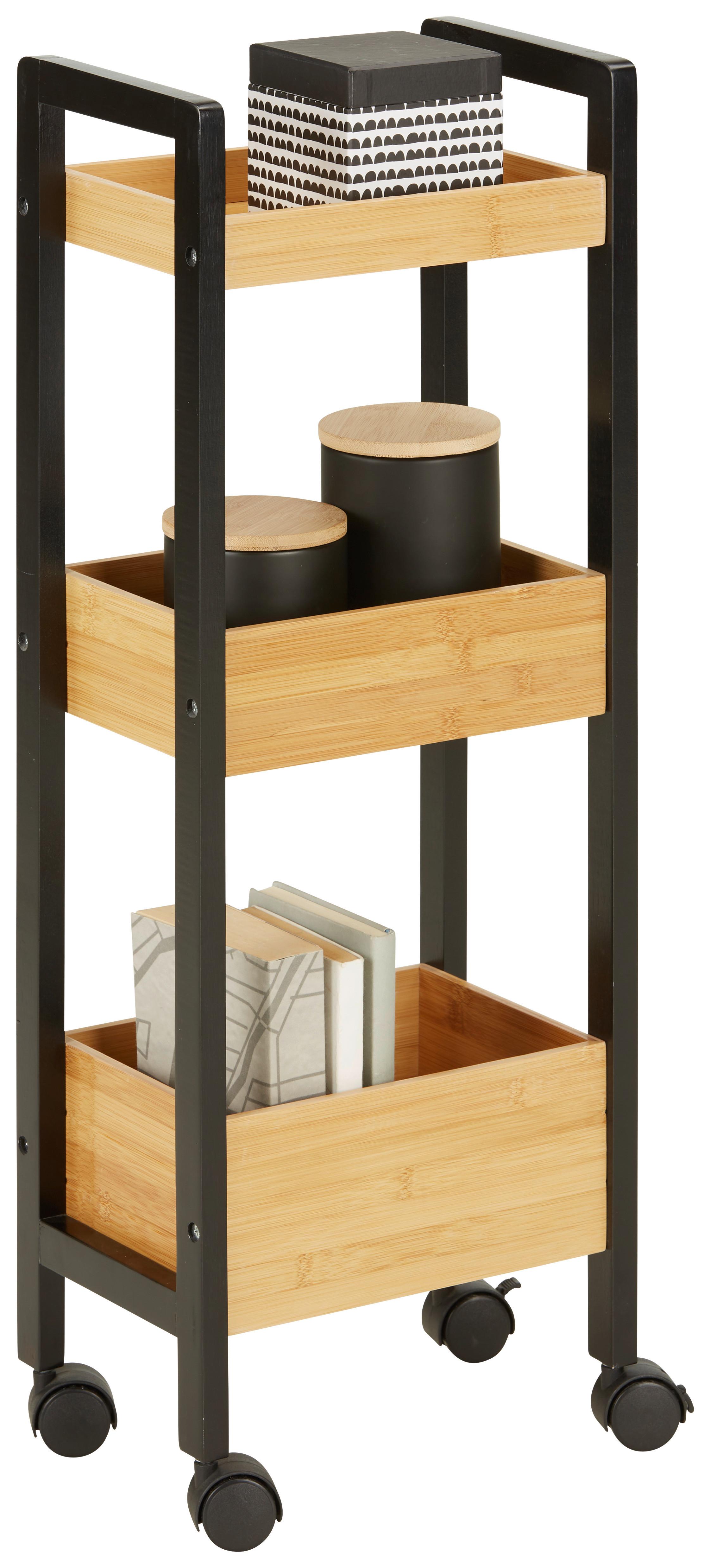 Univerzálny stolík ANNI *CENOVÝ TRHÁK* - čierna/prírodná farba, Modern, plast/prírodné materiály (28,5/79/19cm) - Based