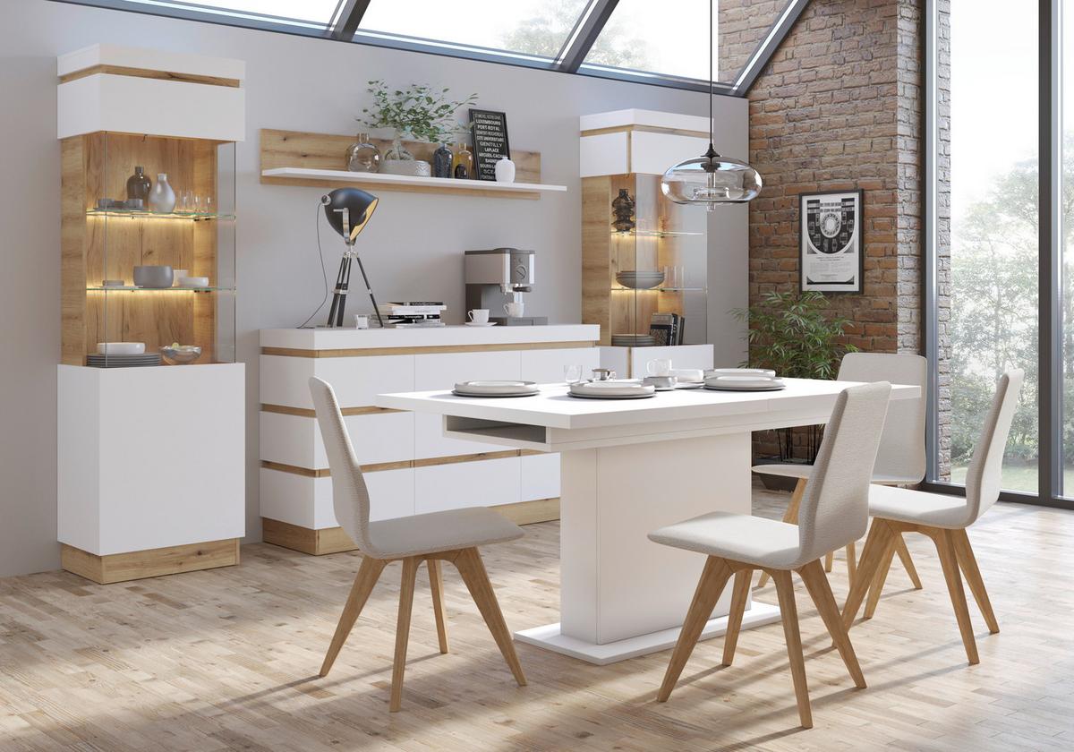 Highboard Calabria Weiß/eiche Dekor B: 166,8 Cm - Eichefarben/Weiß, Trend, Glas/Holzwerkstoff (166,8/163,5/40cm)