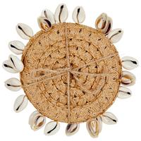 Glasuntersetzer 4er-Set Shelly D: 10 cm mit Muscheldeko - Braun, LIFESTYLE, Papier (10cm)