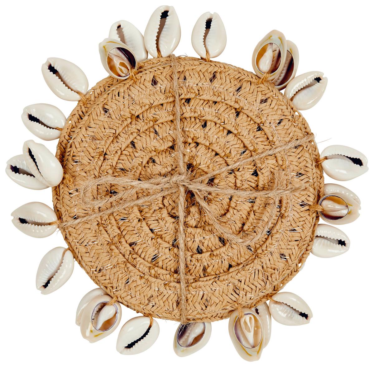 Glasuntersetzer 4er-Set Shelly D: 10 cm mit Muscheldeko - Braun, LIFESTYLE, Papier (10cm)