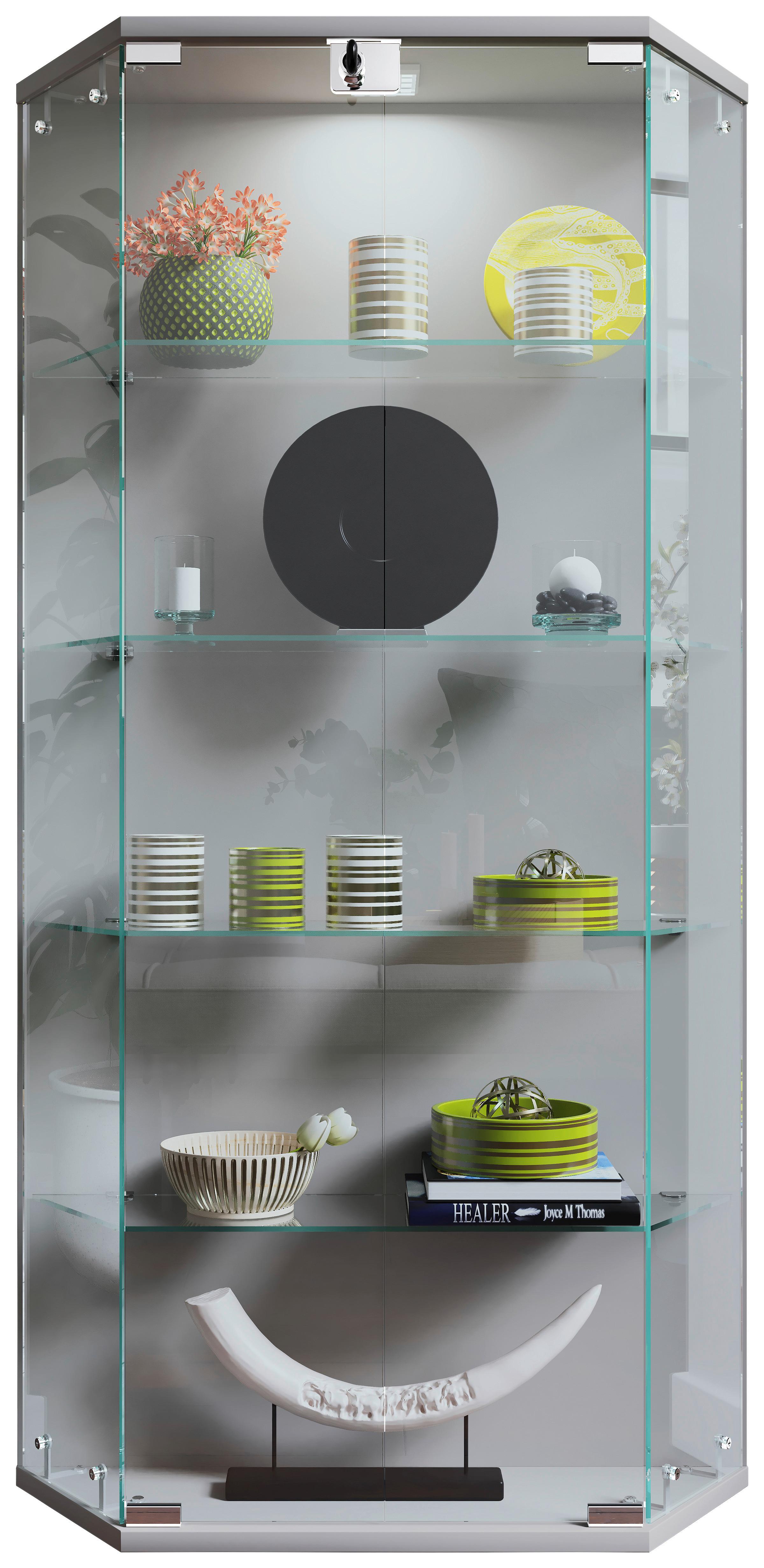 Vitrine Benila Silberfarben B: 83 cm - Transparent/Silberfarben, Design, Glas/Holzwerkstoff (83/114/17cm) - MID.YOU