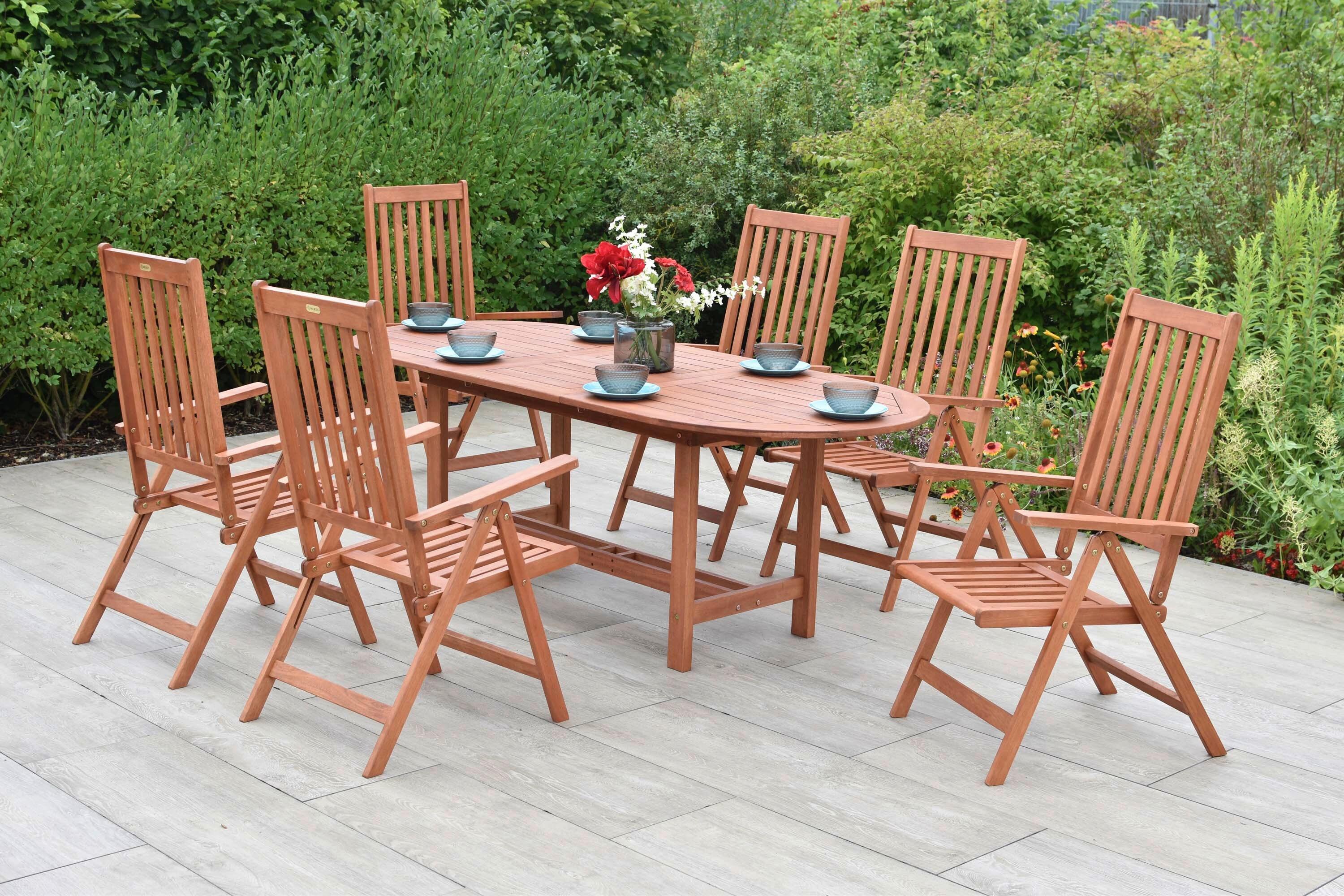 Gartentischgruppe Vitoria 7--Teilig. aus Holz - Eukalyptusholzfarben, KONVENTIONELL, Holz - Gardenson