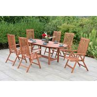 Gartentischgruppe Vitoria 7--Teilig. aus Holz - Eukalyptusholzfarben, KONVENTIONELL, Holz - Gardenson