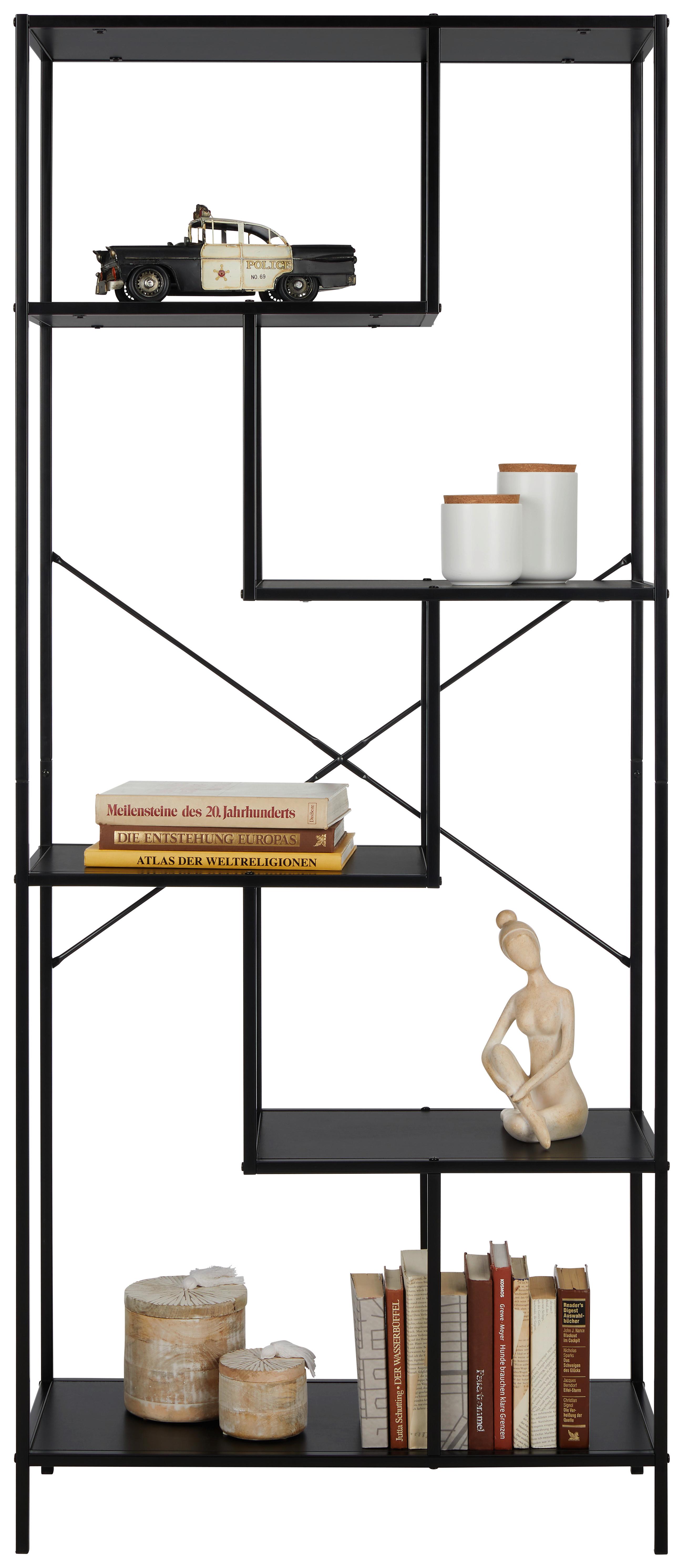Regál Matea - prírodné farby/čierna, Moderný, kov/kompozitné drevo (77/185/33,2cm) - Modern Living