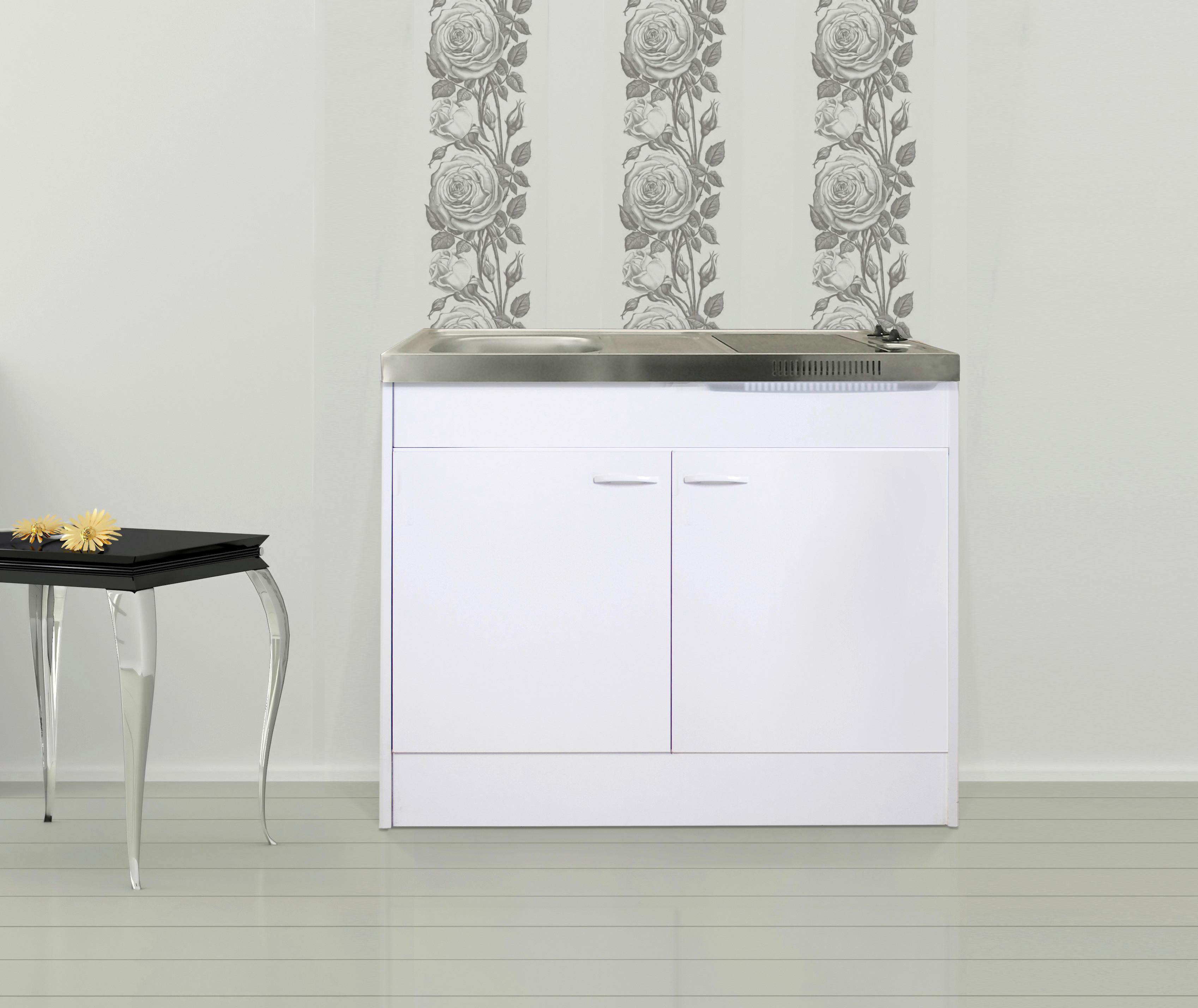 Respekta Miniküche mit Kochfeld 100 cm Weiß Dekor Elegant
