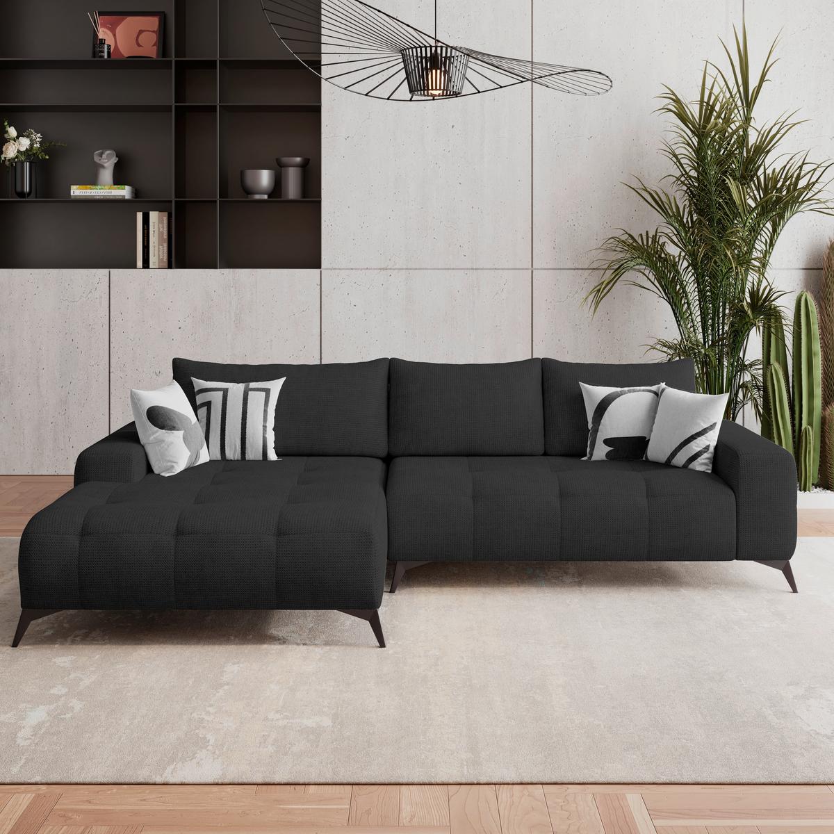 Ecksofa Mauro Schwarz, mit Schlaffunktion - Schwarz, Trend, Textil (175/290cm) - Luca Bessoni