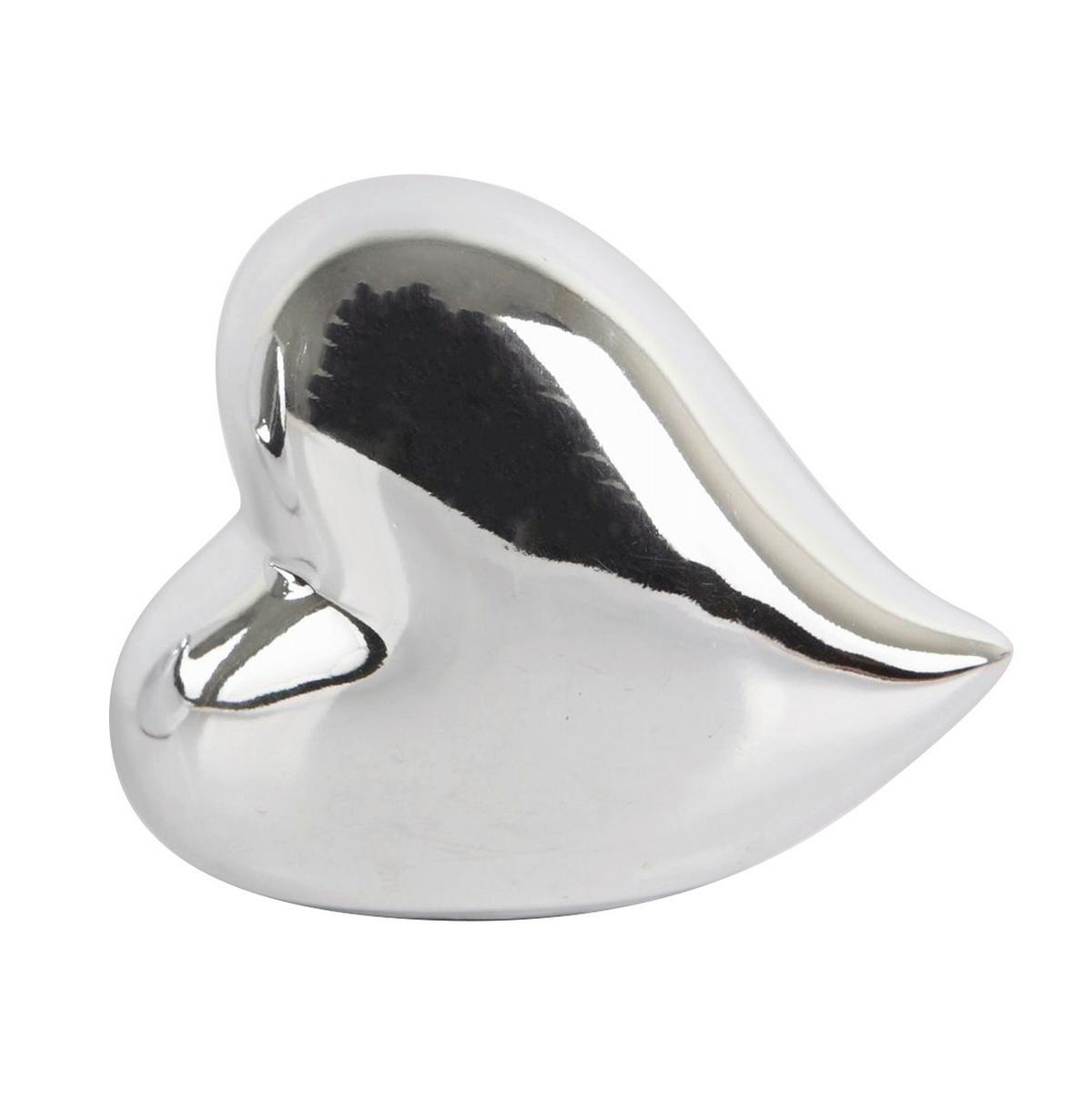 Dekofigur Herz H: 8,3 cm Porzellan für Indoor - Silberfarben, KONVENTIONELL, Keramik (10/5,5/8,3cm) - Ondega