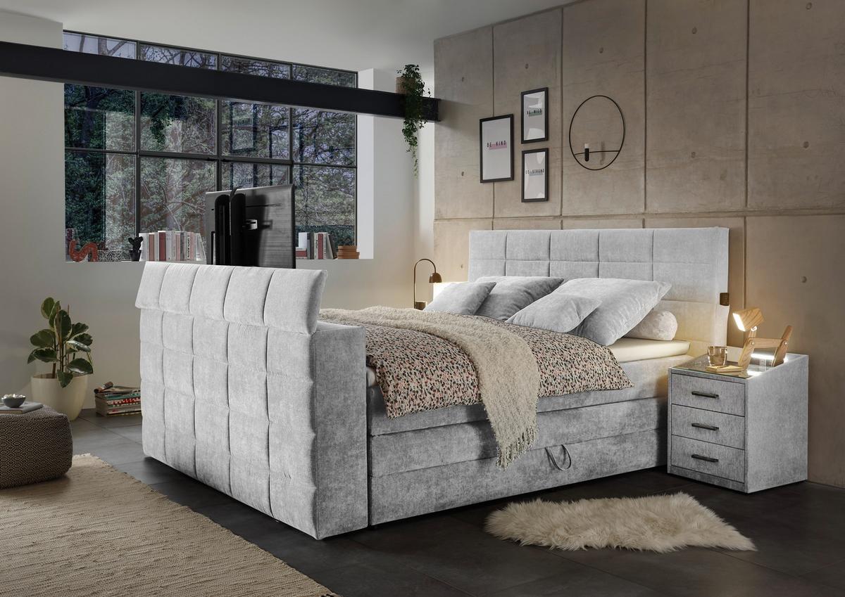 Boxspringbett Mit Bettkasten 180x200 Cm Denver - Silberfarben, KONVENTIONELL, Textil (180/200cm) - Carryhome