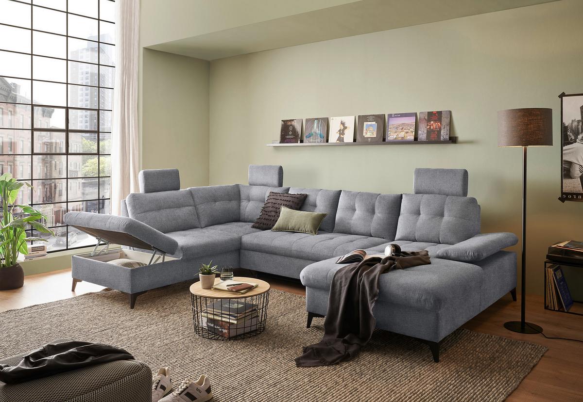 Wohnlandschaft Durban Mit Bettfunktion Grau - Schwarz/Grau, KONVENTIONELL, Textil (218/324/170cm) - MID.YOU
