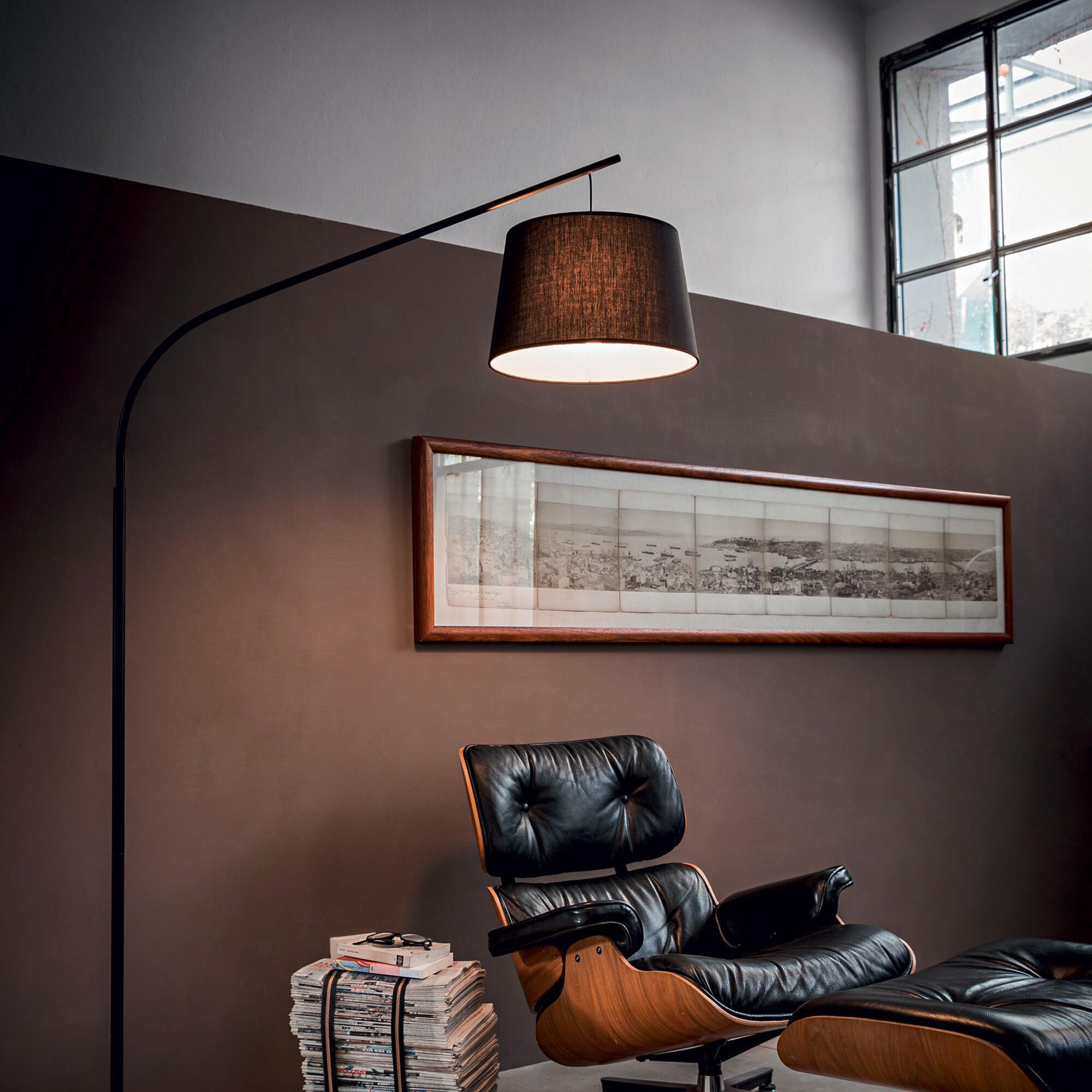 Bogenleuchte Nero Schwarz B: 40 Cm - Schwarz, KONVENTIONELL, Textil/Metall (118/40/197cm) - Ideal Lux