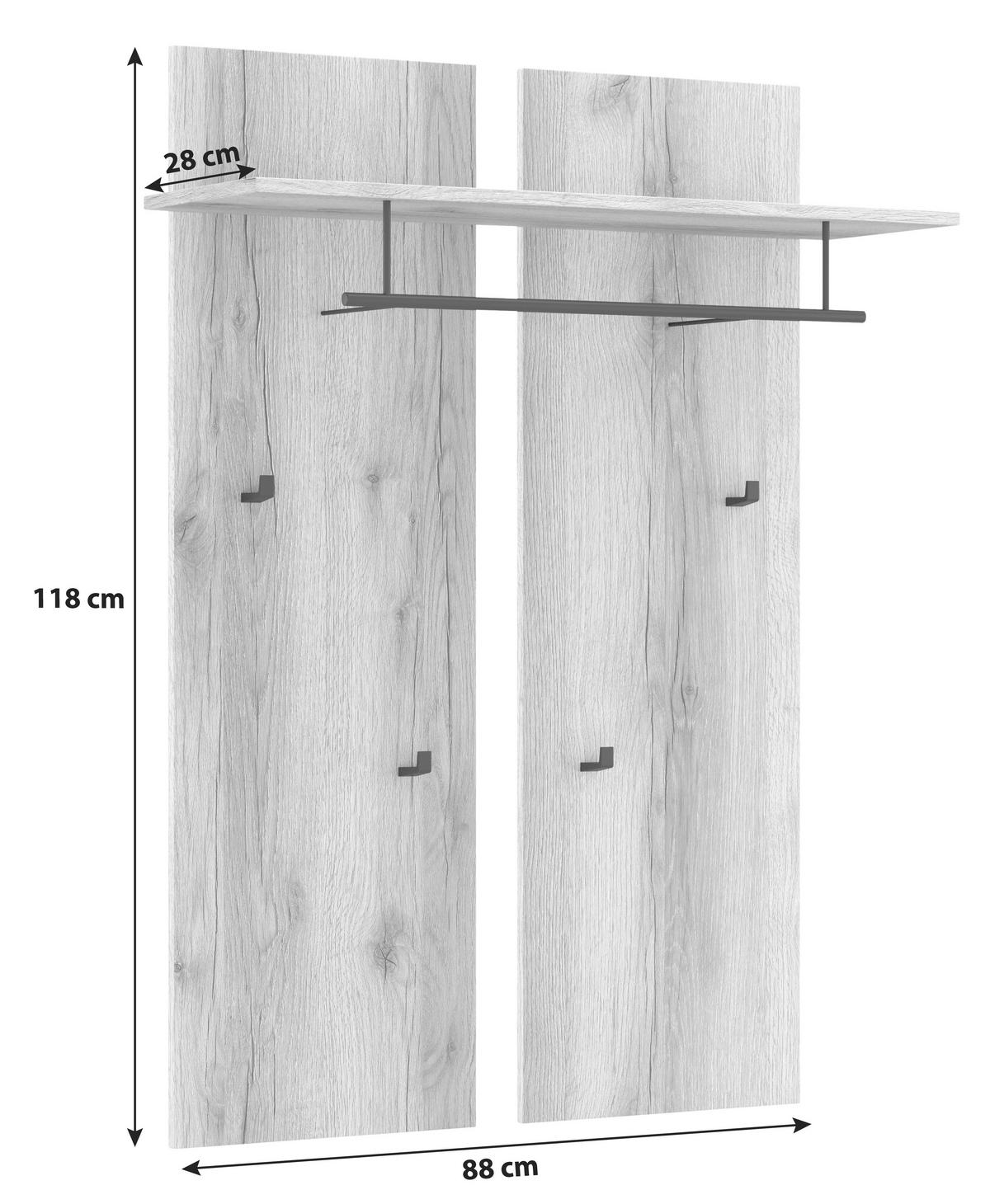 Garderobenpaneel Vancouver Eichef. + Hutablage B: 88 Cm - Eichefarben, MODERN, Holzwerkstoff (88/118/28cm)