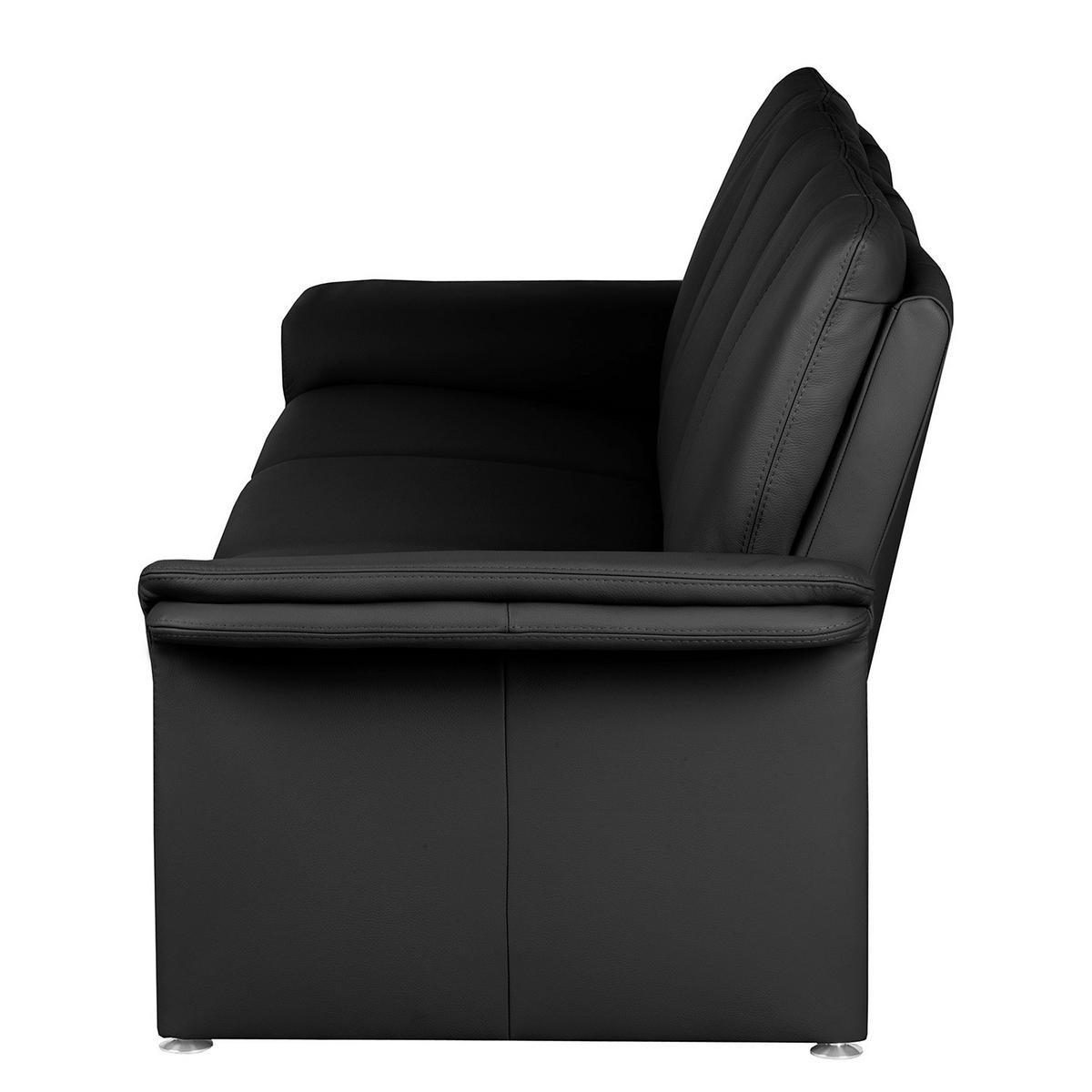 3-sitzer-sofa Comodo Echtleder Schwarz B: 214 Cm - Silberfarben/Schwarz, Design, Leder (214/90/88cm) - Livetastic